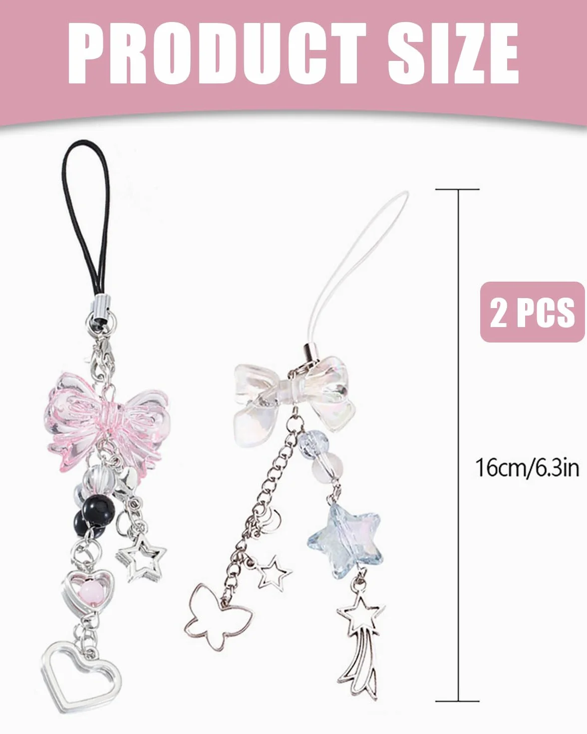 Porte-clés téléphone portable Y2K fraise papillon étoile breloques lot de 2