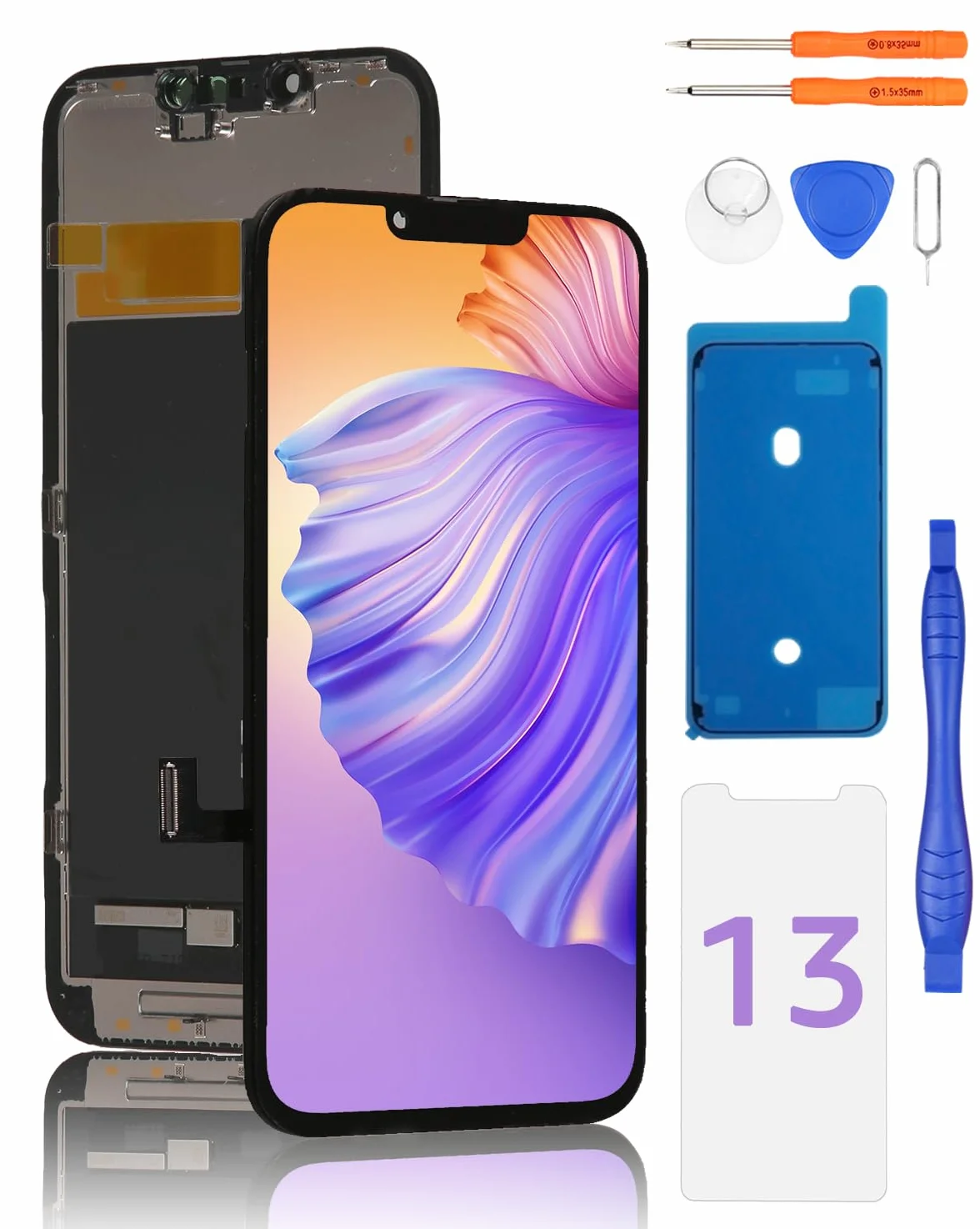 Yodoit Écran pour iPhone 13 LCD Ecran 6,1" FHD Tactile Vitre 3D Touch Face ID Digitizer Complet et Kit de réparation