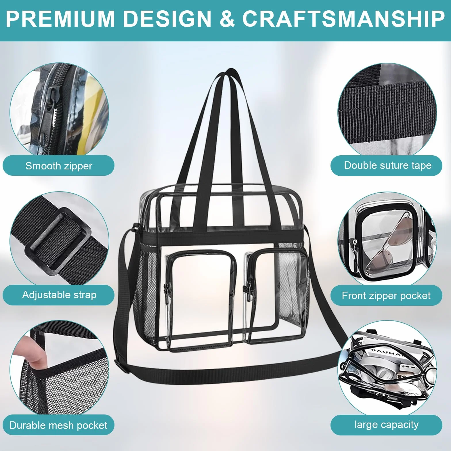 Sac Transparent PVC Clear Bag Bandoulière Sport 30x30x15 cm