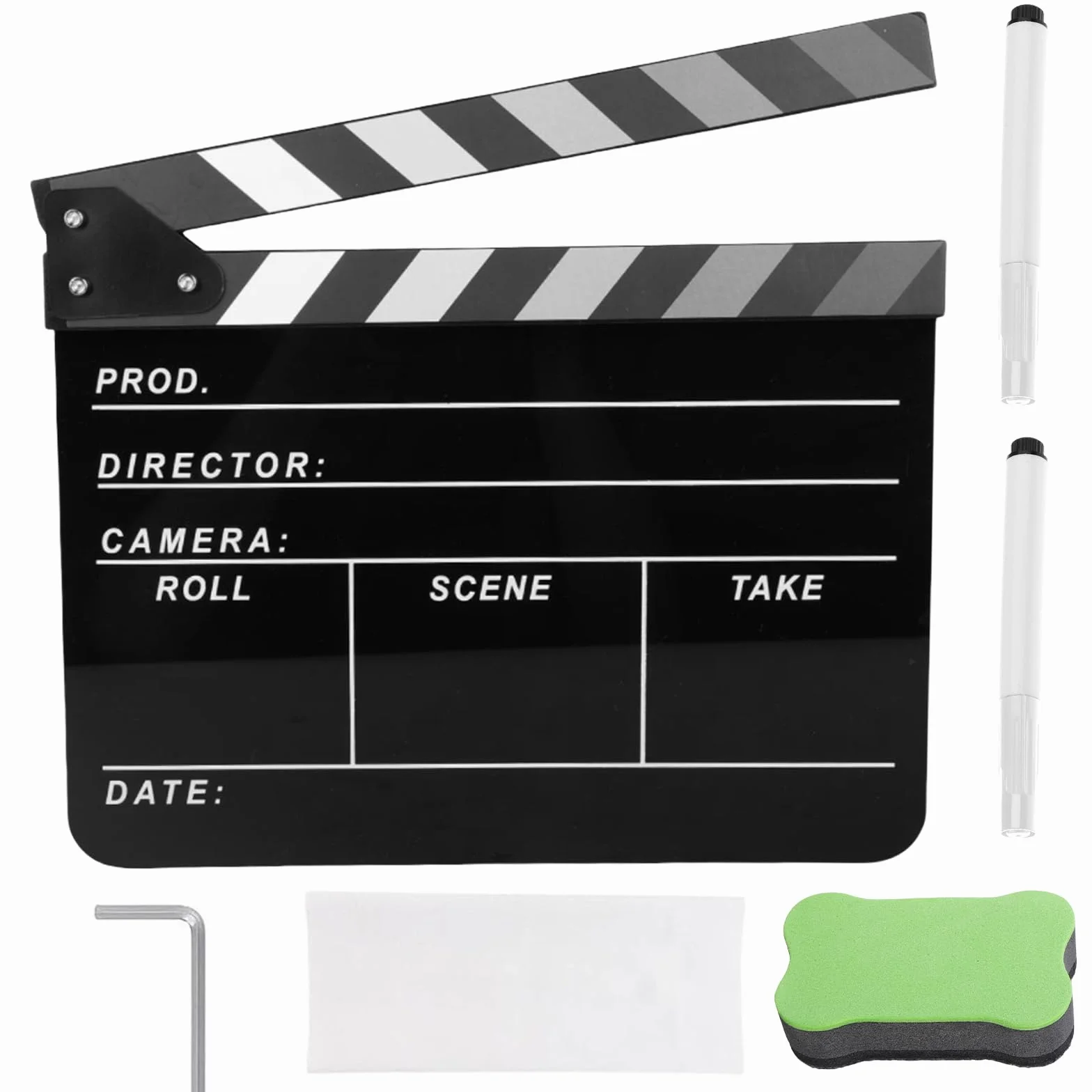 Filmregisseur Plaque de bardeaux : plastique acrylique Clapet de réalisateur avec gomme magnétique et stylos, Clapet acrylique facile à nettoyer pour les séries TV de films publicitaires (30 x