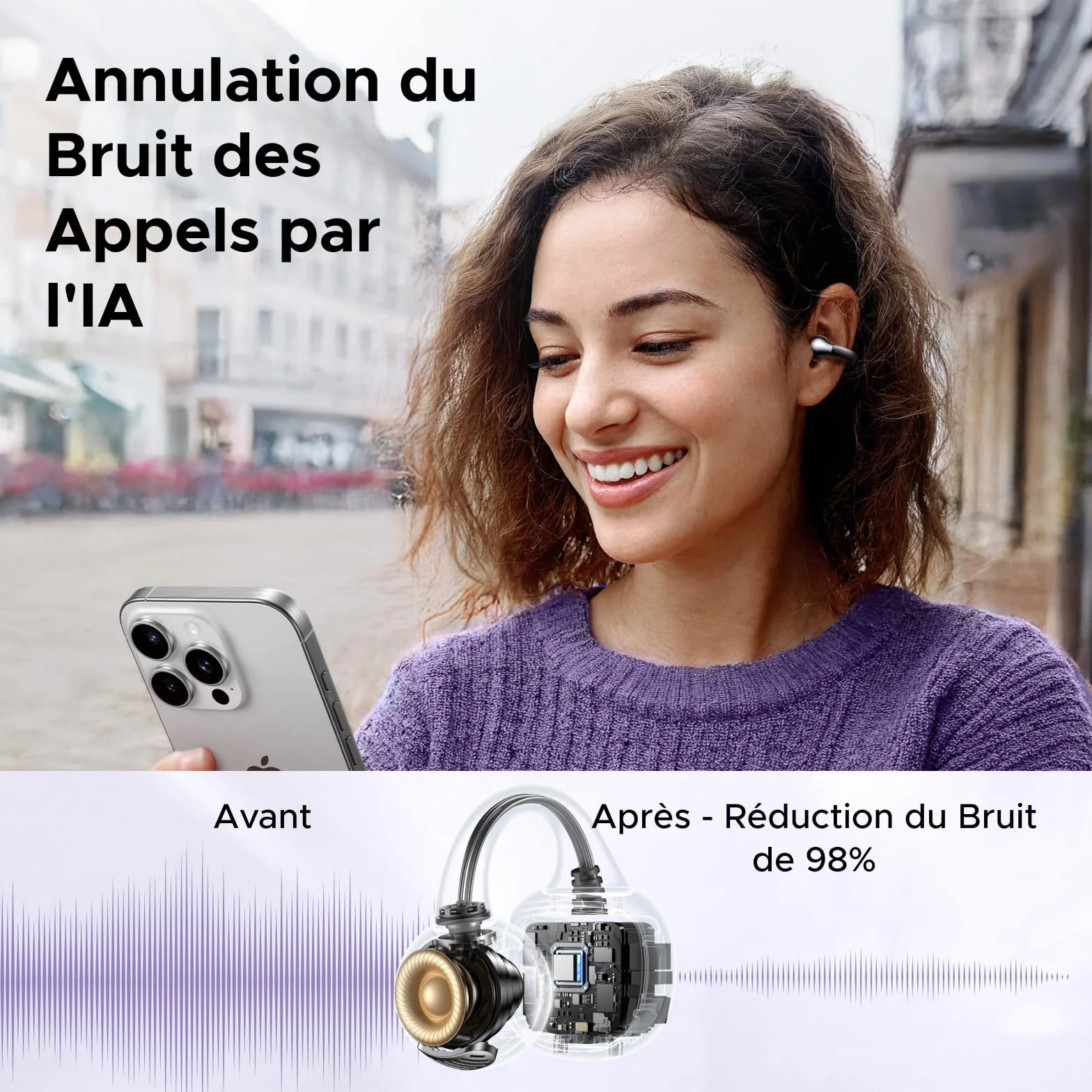 UGREEN HiTune S3 Écouteurs Bluetooth sans Fil Sport Écouteurs Clip Oreille Ouvert ENC DNN Antibruit Bluetooth 5.4 30H Autonomie USB C Charge Étanche à l'eau IPX5 pour Runing Cyclisme Noir