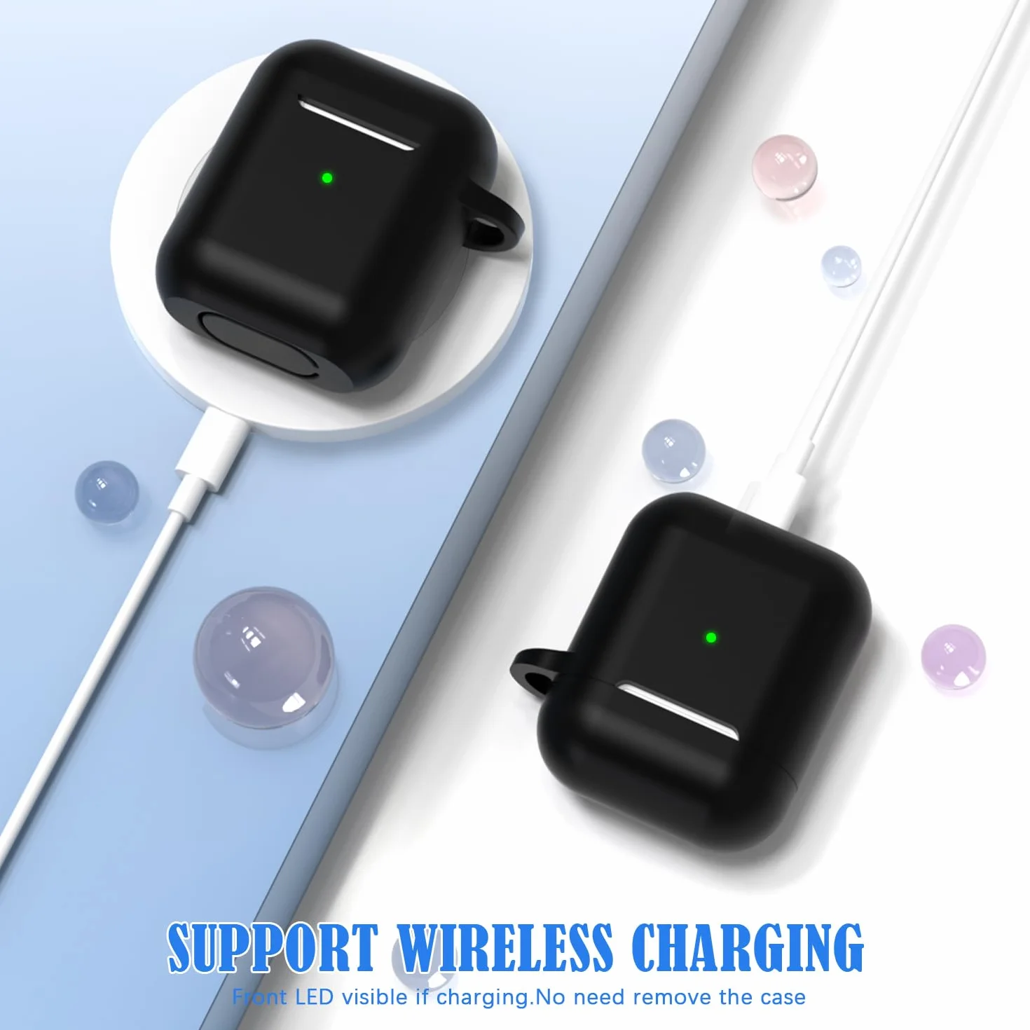 Coque de Protection Silicone Souple pour Airpods 1ère/2ème Génération (2016/2019) avec LED Visible - Noir