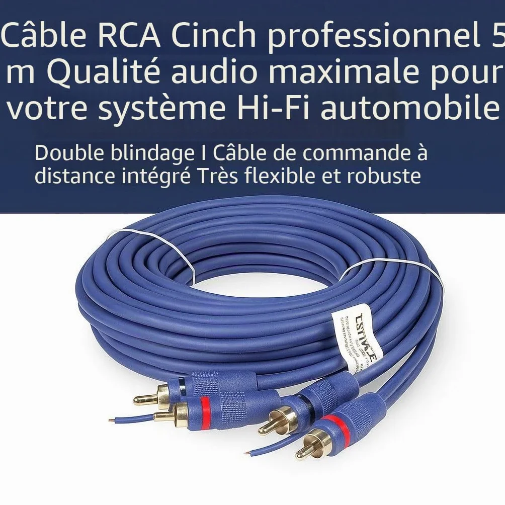 tomzz Audio 5500-001 Câble RCA Professionnel RCA 5m, blindé 2 Fois, Bleu, avec câble Distant