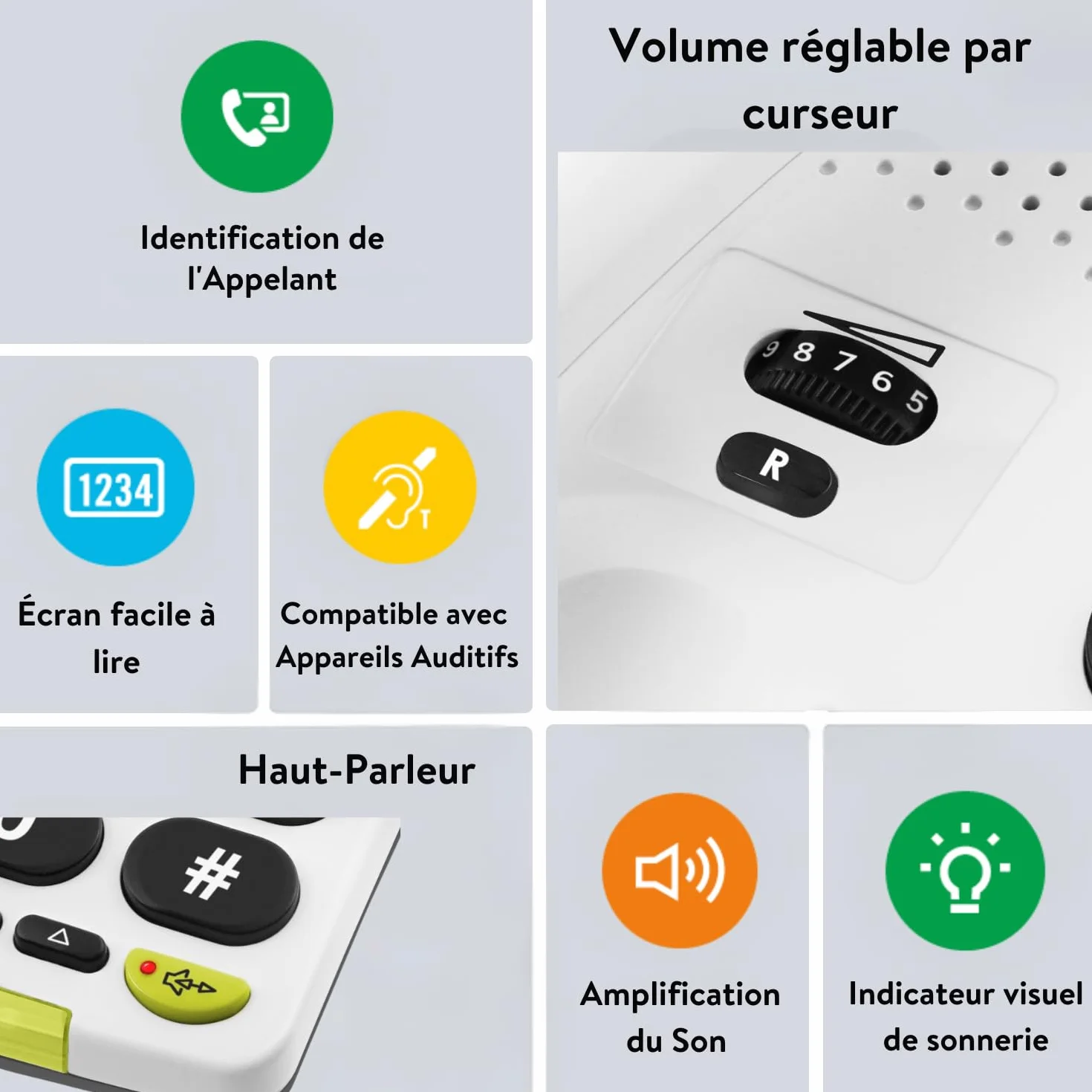 Doro PhoneEasy 312cs téléphone Filaire simplifié Larges Touches contrastées, Fonction Mains-Libres et mémoires directes (Blanc)