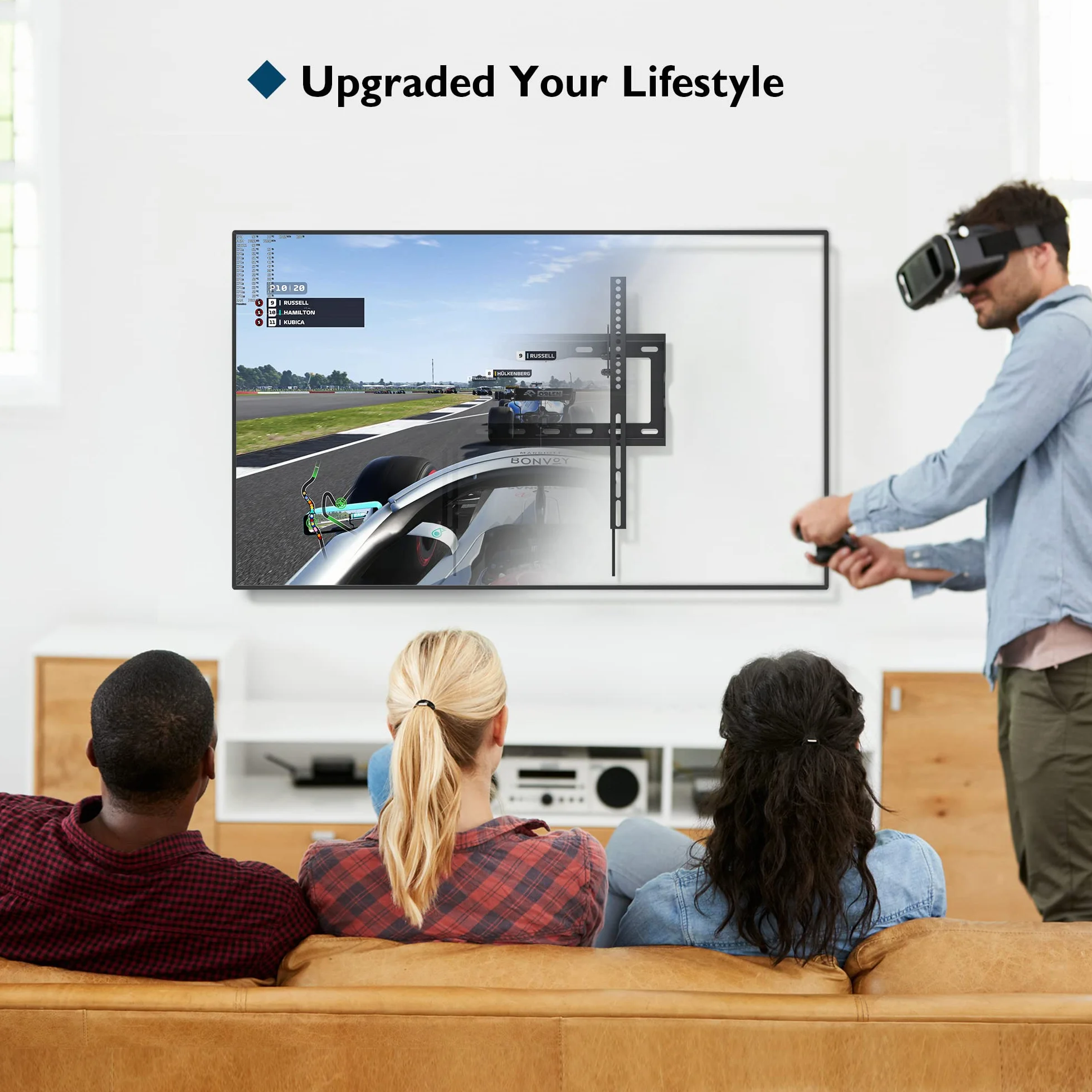 BONTEC Support Mural TV Universel Inclinable pour Écrans LCD/LED/OLED 26-65 Pouces, Fixation VESA 400x400mm, Support TV jusqu'à 55kg, Inclinaison 10°, Design Ultra-Slim avec Niveau à Bulle Inclus