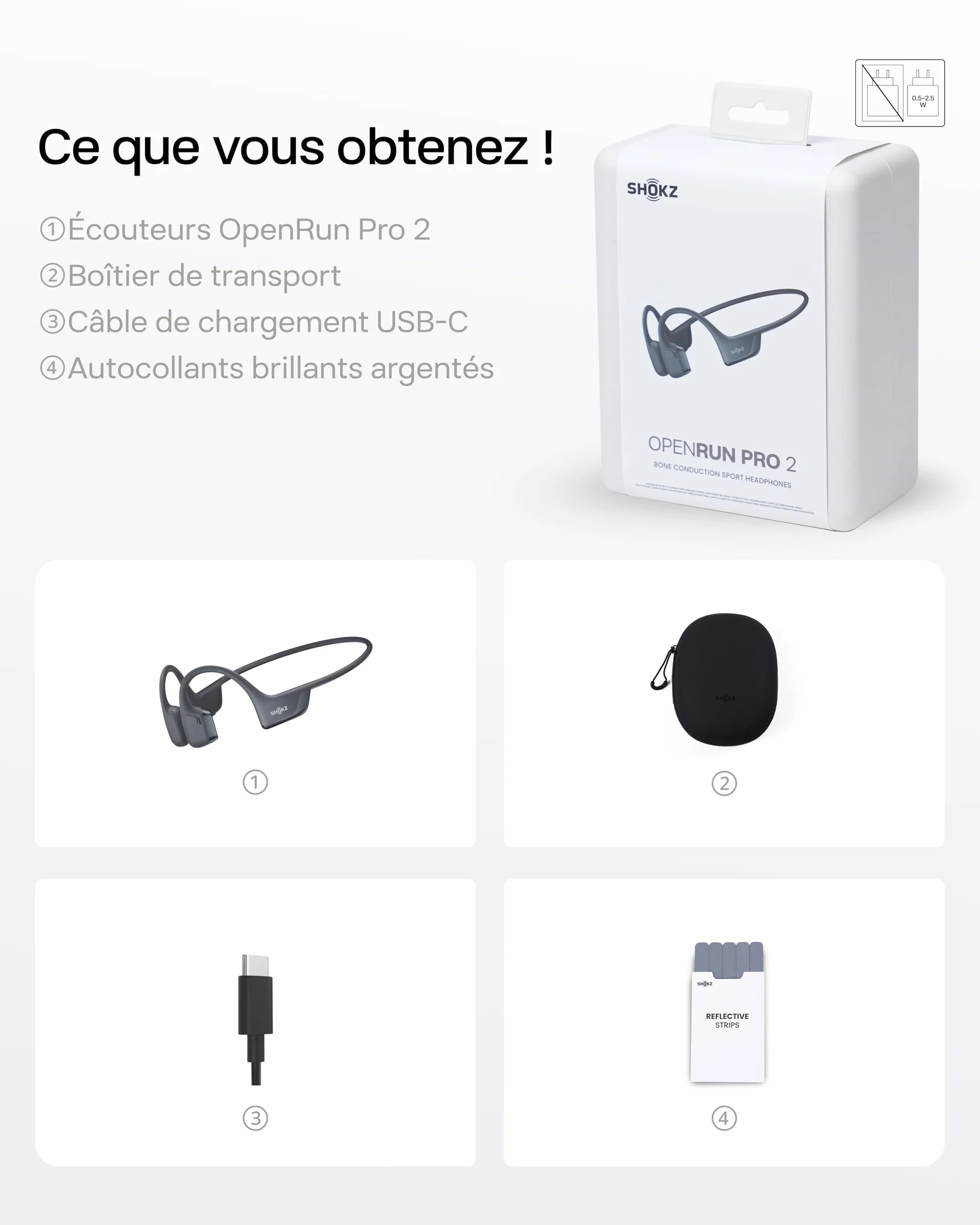 SHOKZ Casque à Conduction Osseuse OpenRun Pro 2, Écouteurs sans Fil Bluetooth 5.3, Microphones Réducteurs de Bruit, Étanchéité IP55, 12h d'Autonomie, Charge Rapide USB-C, Noir