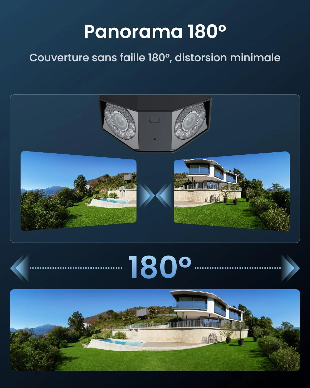 Reolink 16MP Caméra Surveillance WiFi, Panorama à 180°, Wi-Fi 6 Bi-Bande 2,4/5 GHz, Trajectoire Intégrée, Vision Nocturne Couleur, Détection Intelligente, Enregistrement 24/7, Etanche IP67, Duo 3 WiFi