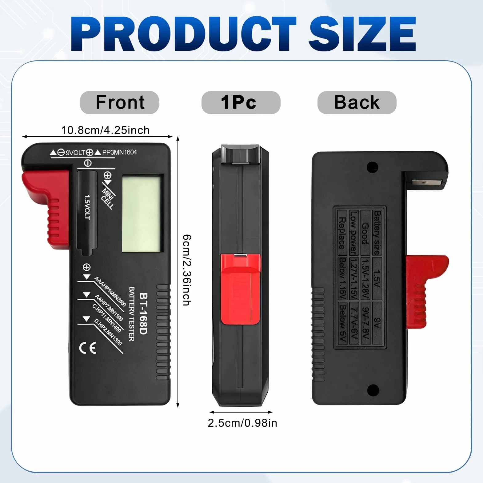 Testeur de batterie numérique,Testeur de Piles Universel,contrôleur de batterie pour AA AAA C D 9V 1.5V Batteries