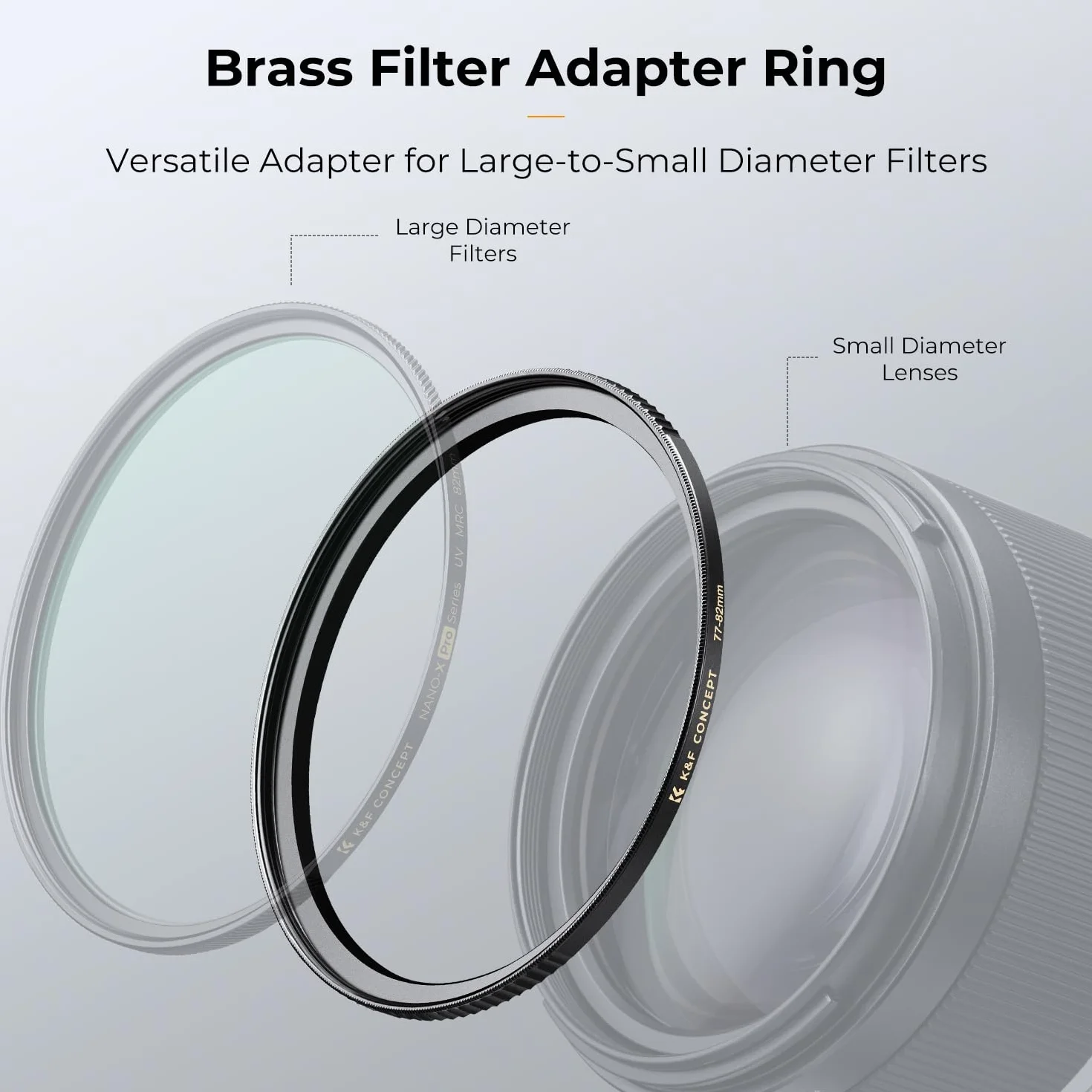 K&F CONCEPT 49-77mm Bague d'adaptation Step Up Ring en Cuivre Fin pour Objectif Ø49mm vers Filtre Ø77mm et 3 Chiffons de Nettoyage