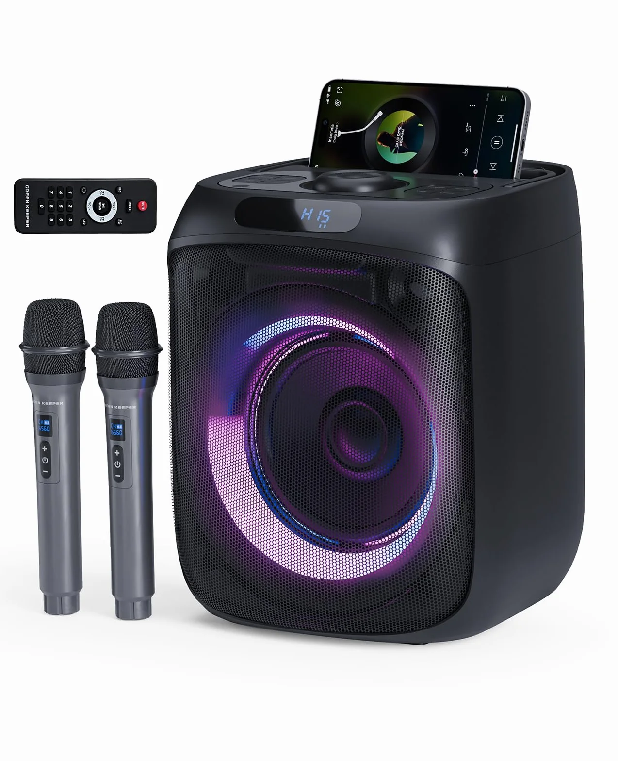 Enceinte Karaoke Adulte 400W Bluetooth sans Fil avec 2 Micros, Lumières LED, FM Radio, TWS/TF/USB/AUX