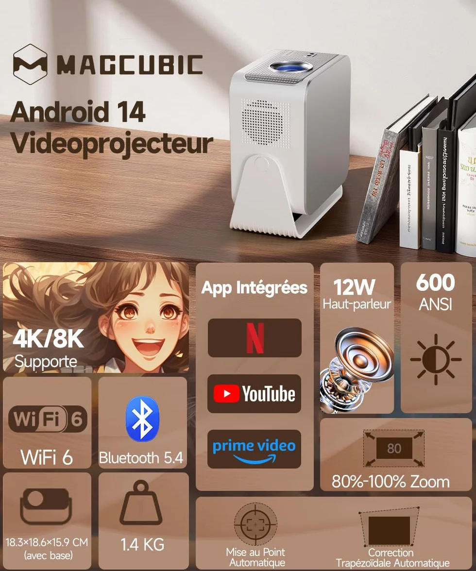 Magcubic HY350Max Mini Projecteur 4K 8K 1080P WiFi 6 Bluetooth 5.4 600 ANSI