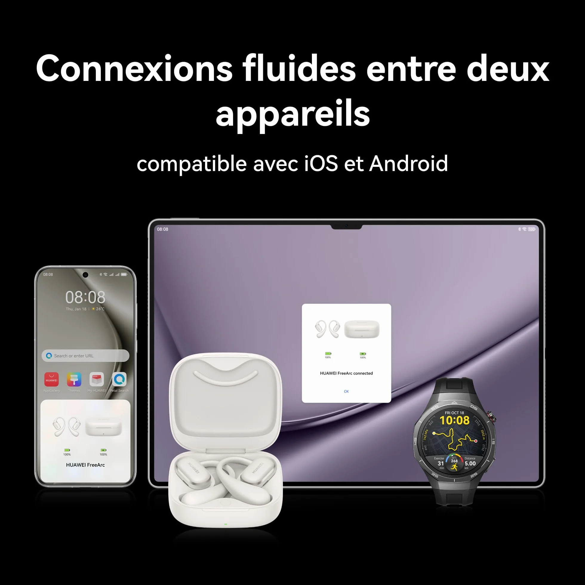 HUAWEI FreeArc écouteurs Ouverts, écouteurs sans Fil, Jusqu'à 28 h d'autonomie, Résistants à l'eau IP57, Ecouteurs pour Le Sport, Appels Ultra Stables, avec iOS, Android et Windows, Noir