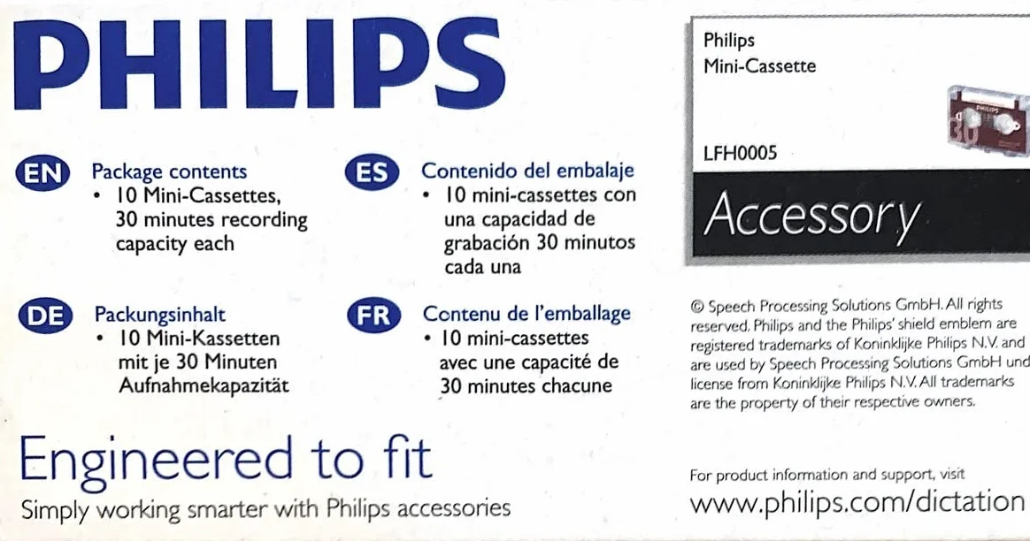 PHILIPS Mini-Cassettes pour Machine à Dicter 2 x 15 Minutes (LFH 005)