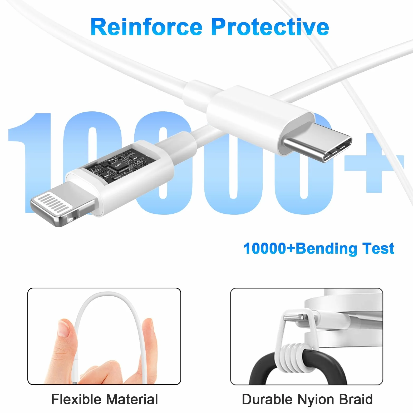 Chargeur Rapide iPhone 11 12 13 14,4Pack [Certifié Apple MFi ] Chargeur de Adaptateur avec 2M USB-C de données Lightning Cordon de Charge Compatible avec iPhone 14 13 12 11 Pro Max XS XR X