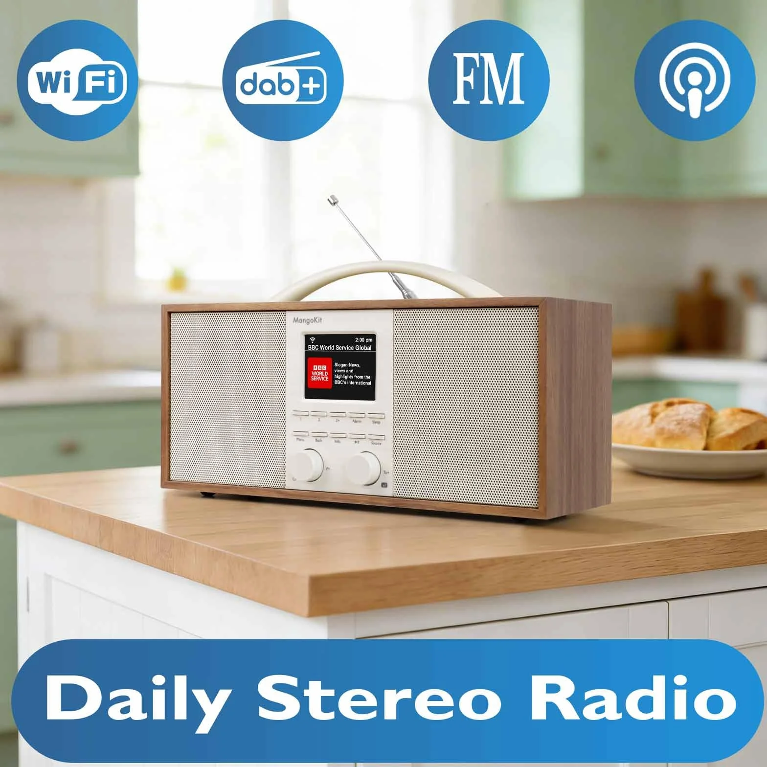 SR40 Radio Internet Rechargeable avec Bluetooth,Podcast Player-Radio Dab/Dab+ et FM stéréo, Batterie 10+ Heures, Véritable Son 2.0, 150 présélections,boîtier Bois et poignée Aluminium-Noyer