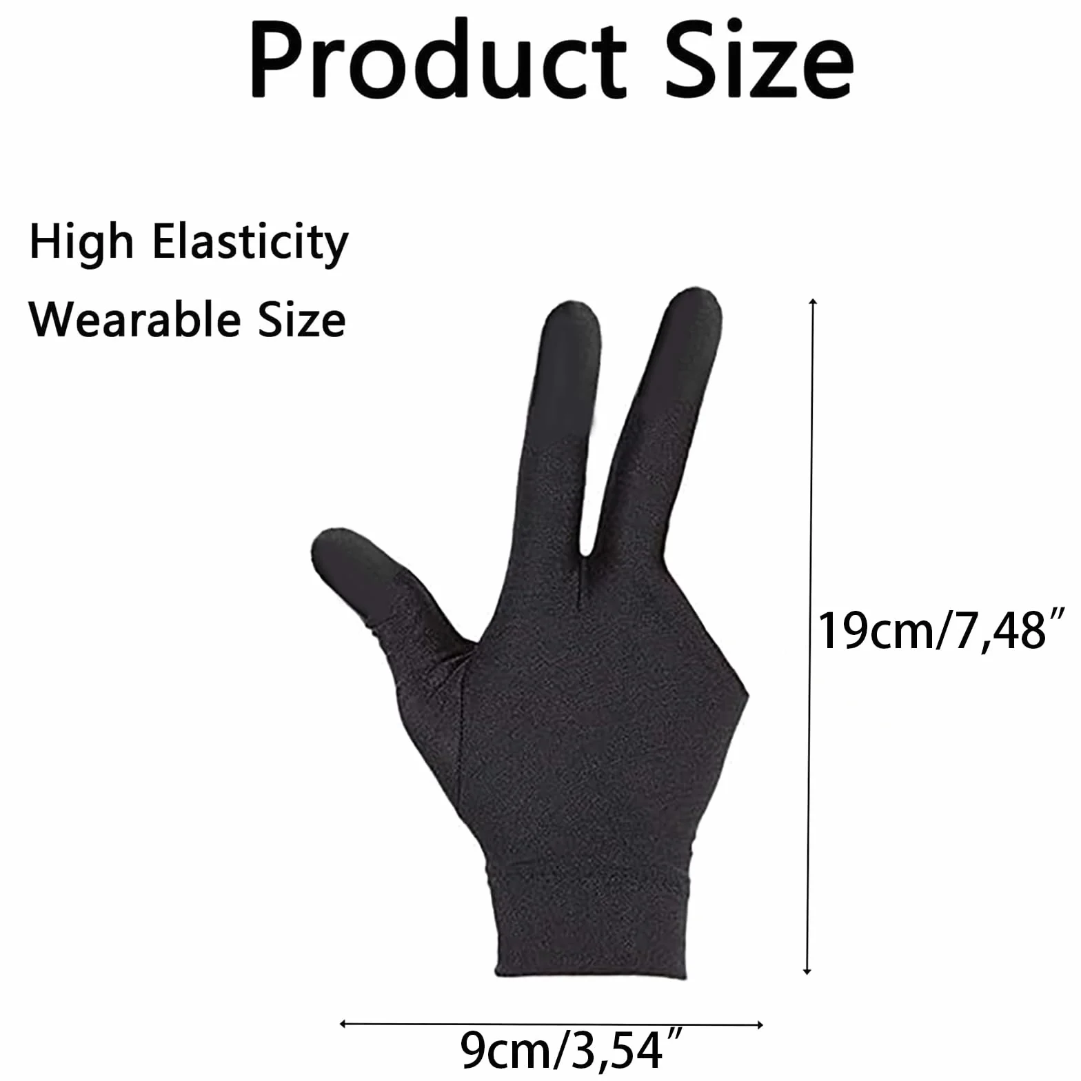 Gants de Billard élastiques en Lycra pour Main Gauche 3 Doigts Lot de 4 - Carom, Piscine, Snooker (Noir)