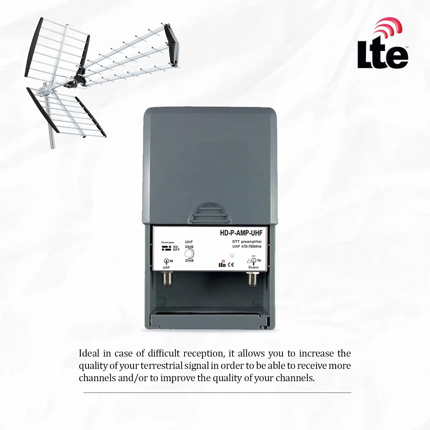 Amplificateur TV TNT HDTV 2 Sorties Gain réglable 15-38 dB LEYF