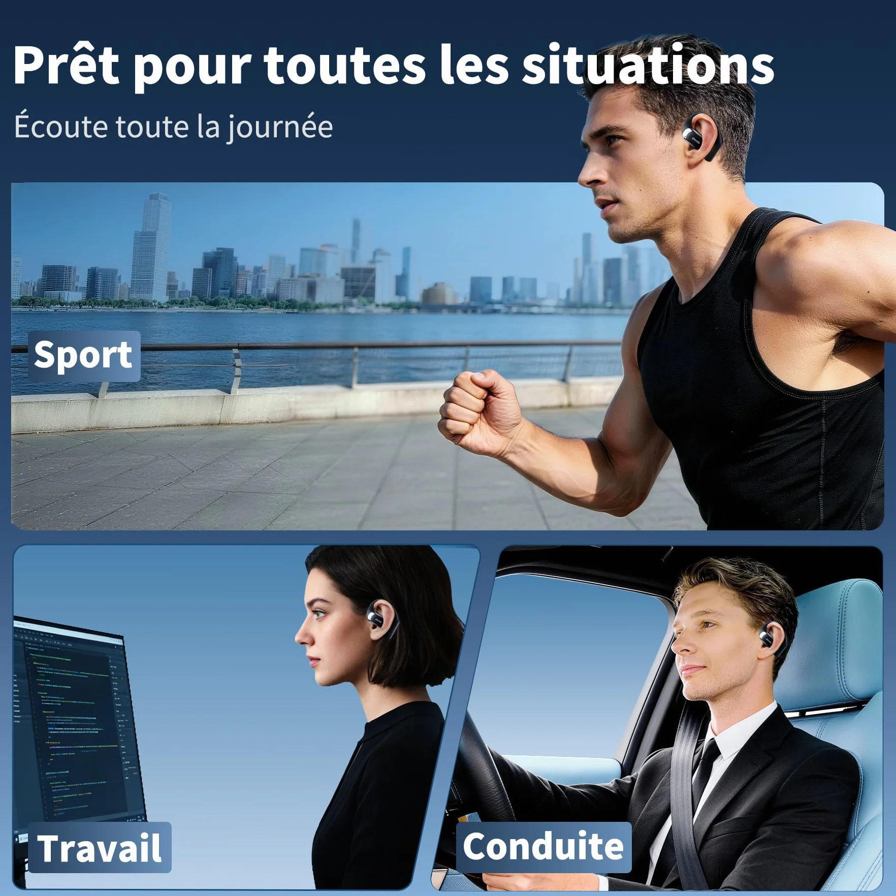 OHAYO Ecouteurs Sport, Écouteur sans Fil Sport avec 4 ENC Mic, Écouteur Bluetooth 5.4, IPX7 Étanche Oreillette Bluetooth Running, Faire du vélo, 40H d'autonomie, Basses Profondes, USB-C Charge Rapide
