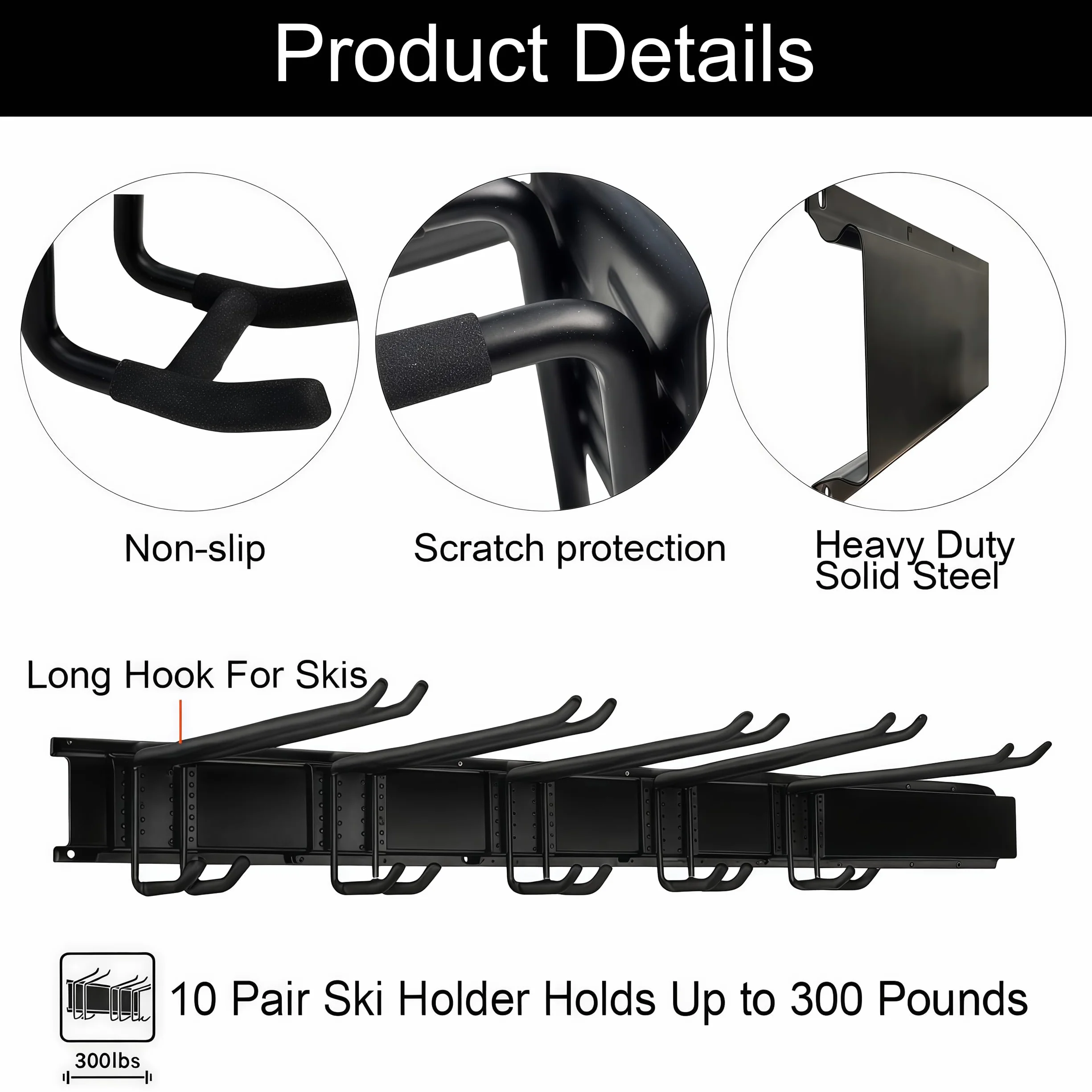 Support mural pour 10 paires de skis et snowboards 136 kg