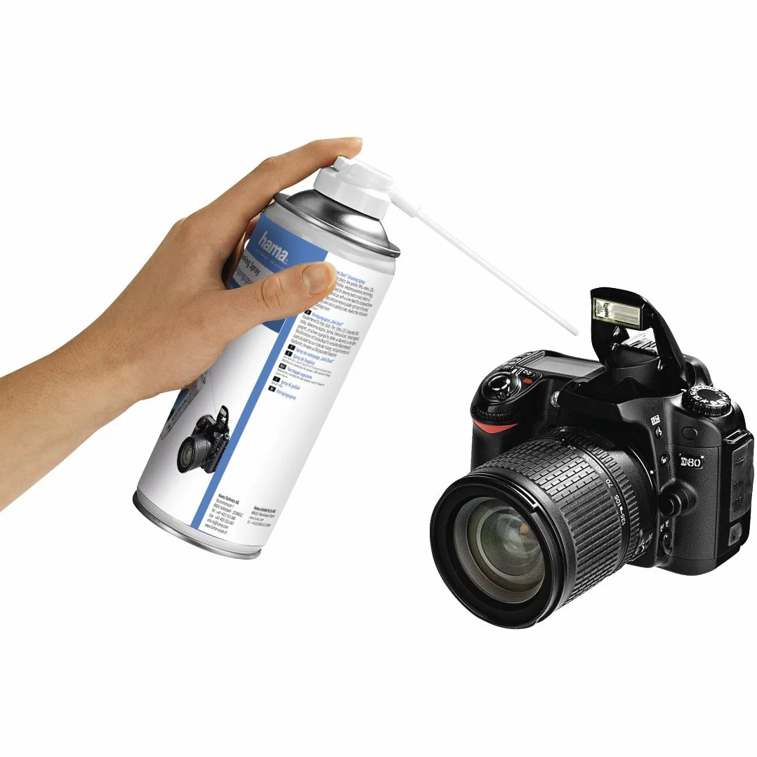 Hama Spray de nettoyage "AntiDust" (volume de 400 ml, gaz stable, ettoyant, pour appareils photo/ordinateurs/claviers, vanne de pulvérisation, tube capillaire) Blanc/Bleu