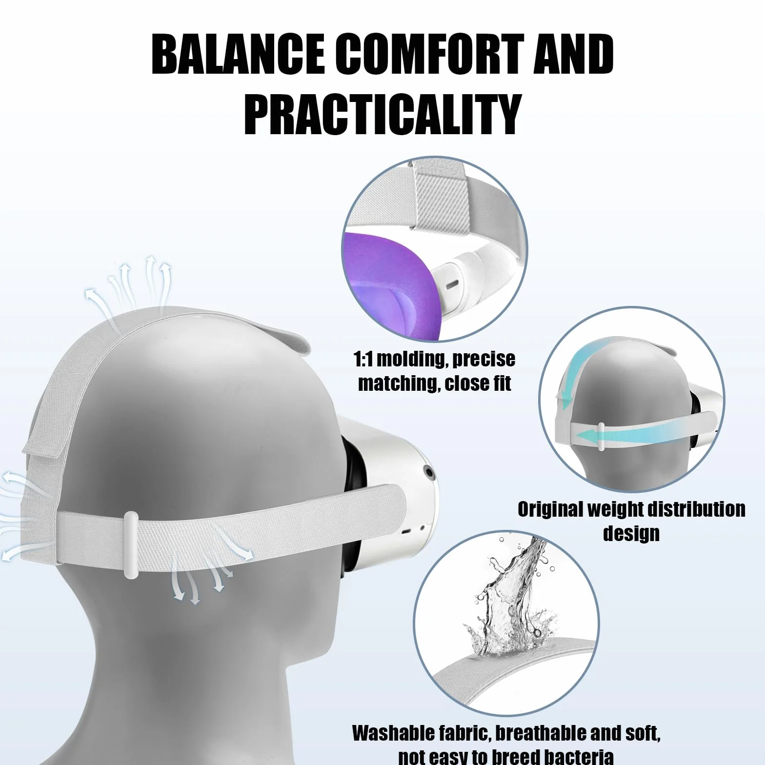 Sangle de Tête pour Oculus Quest 2 Casque VR Réglable Accessoire Compatible Meta Quest 2