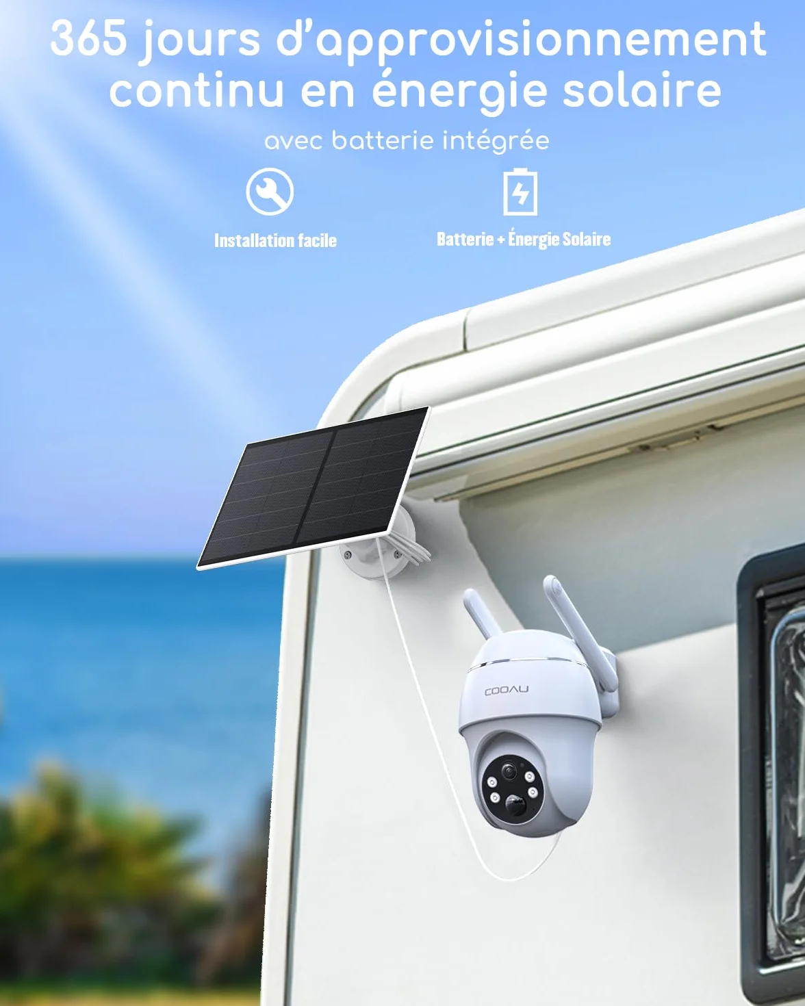 COOAU 4G LTE Camera Surveillance Extérieure sans fil - 2K 3MP Caméra Solaire sans Wi-Fi avec carte SIM | 360° PTZ | Audio bidirectionnel | Vision nocturne couleur | IP66 | Stockage local 64 Go & cloud