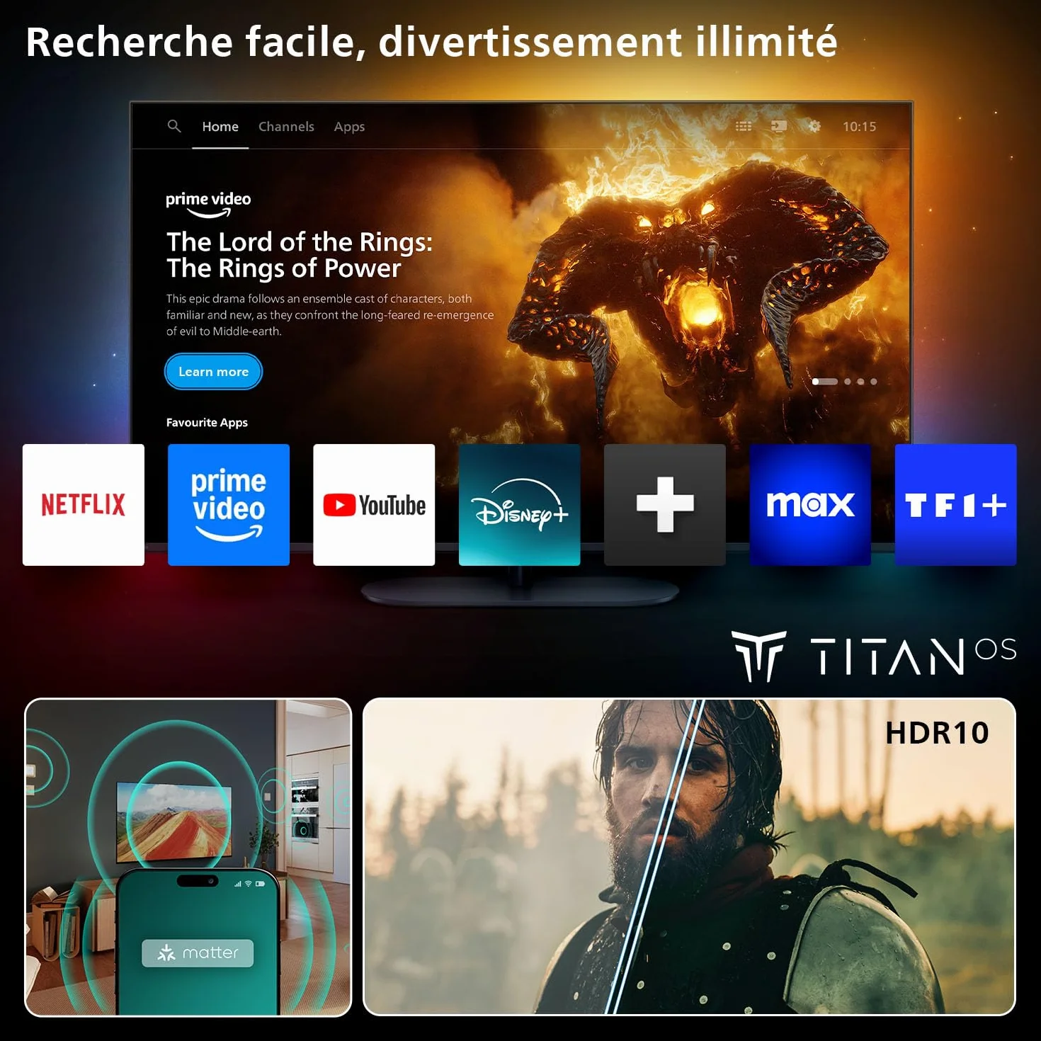 Philips Smart TV LED 32PHS6000 2K HD 32 Pouces Pixel Plus Titan OS Dolby Numérique Compatible Alexa Google Assistant