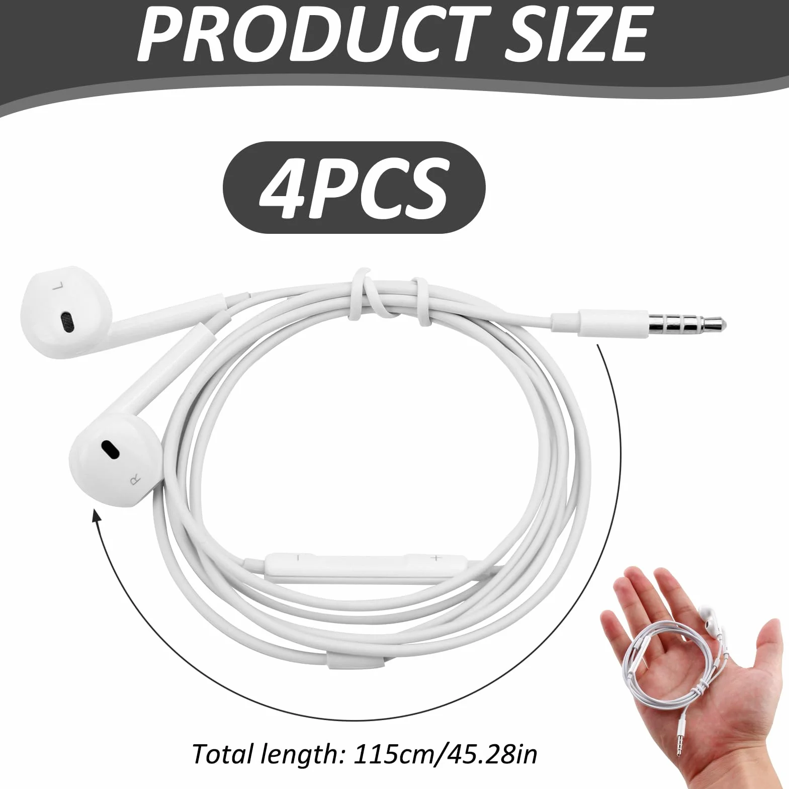 Lot de 4 écouteurs Filaires 3.5mm avec Microphone et Contrôle du VolumeAdaptés pour Téléphones Portables Tablettes MP3 Qualité Sonore Exceptionnelle et Confort Optimal