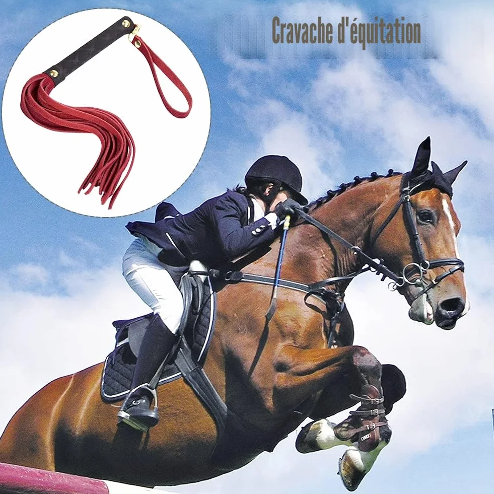 Cravache d'équitation fouet poignée souple harnais cuir synthétique outil enseignement accessoires costume noir