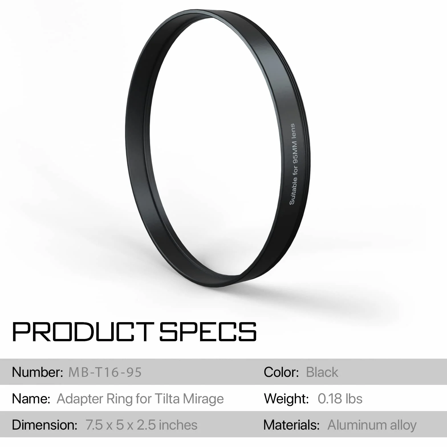 Tilta Bague d'adaptation pour objectif MB-T16-95 mm pour Mirage Matte Box