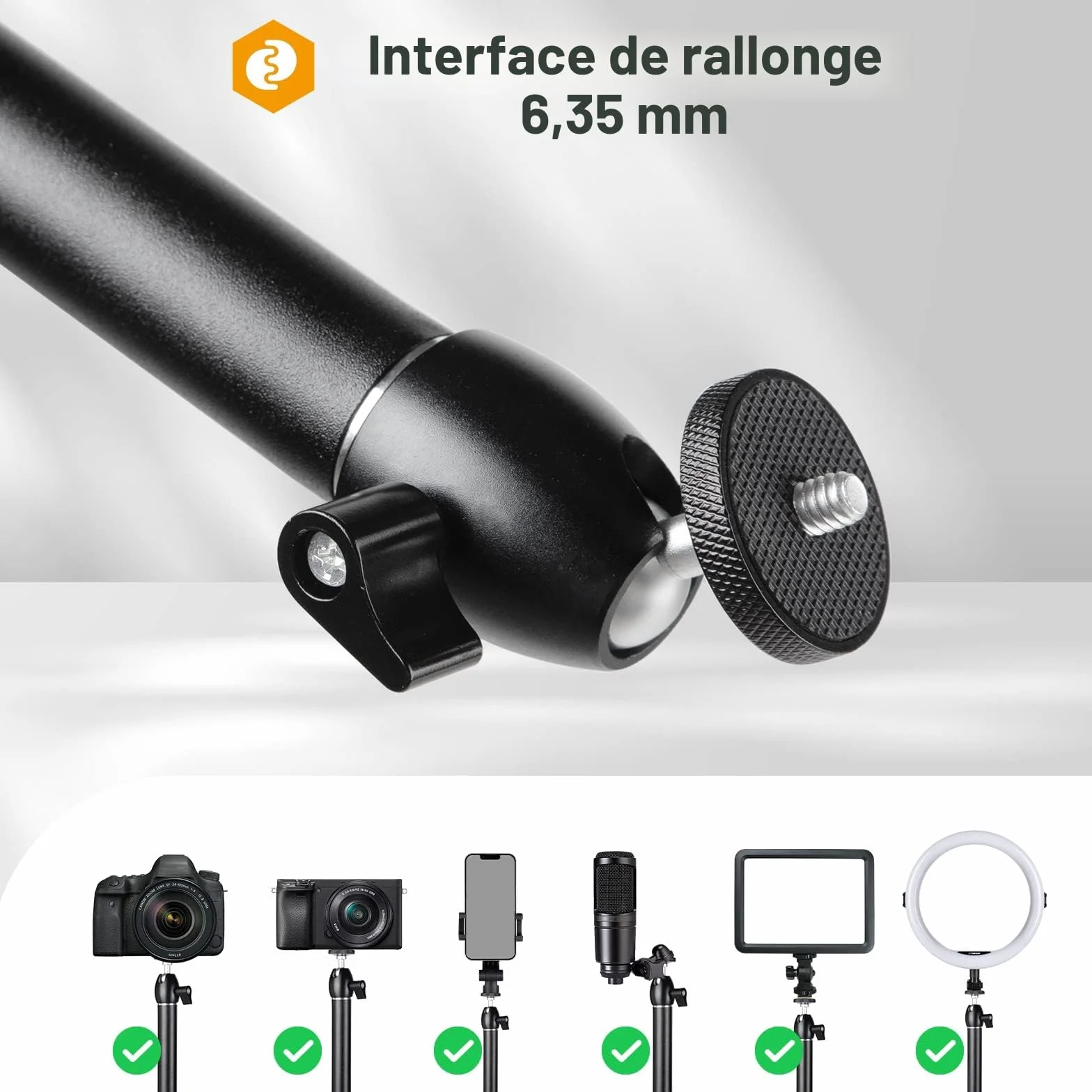 TARION Support de Bureau pour Appareil Photo trépied aérien Bras articulé Flexible à 360° avec vis 3/8' et vis 3/8' à 1/4' Reflex numériques Projecteur Ring Light TKB01