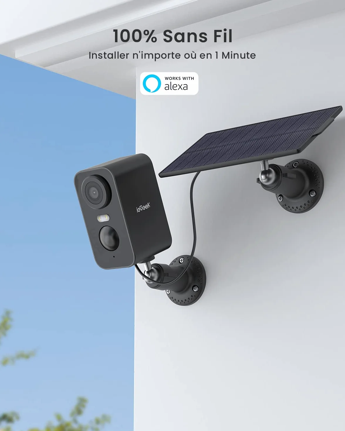 ieGeek 2K Camera Surveillance WiFi Exterieure sans Fil Solaire, Caméra Batterie, Vision Nocturne Couleur, AI & PIR Détection Mouvement, Audio Bidirectionnel, Étanche IP65, Alexa, ZS-GX3S, Noir