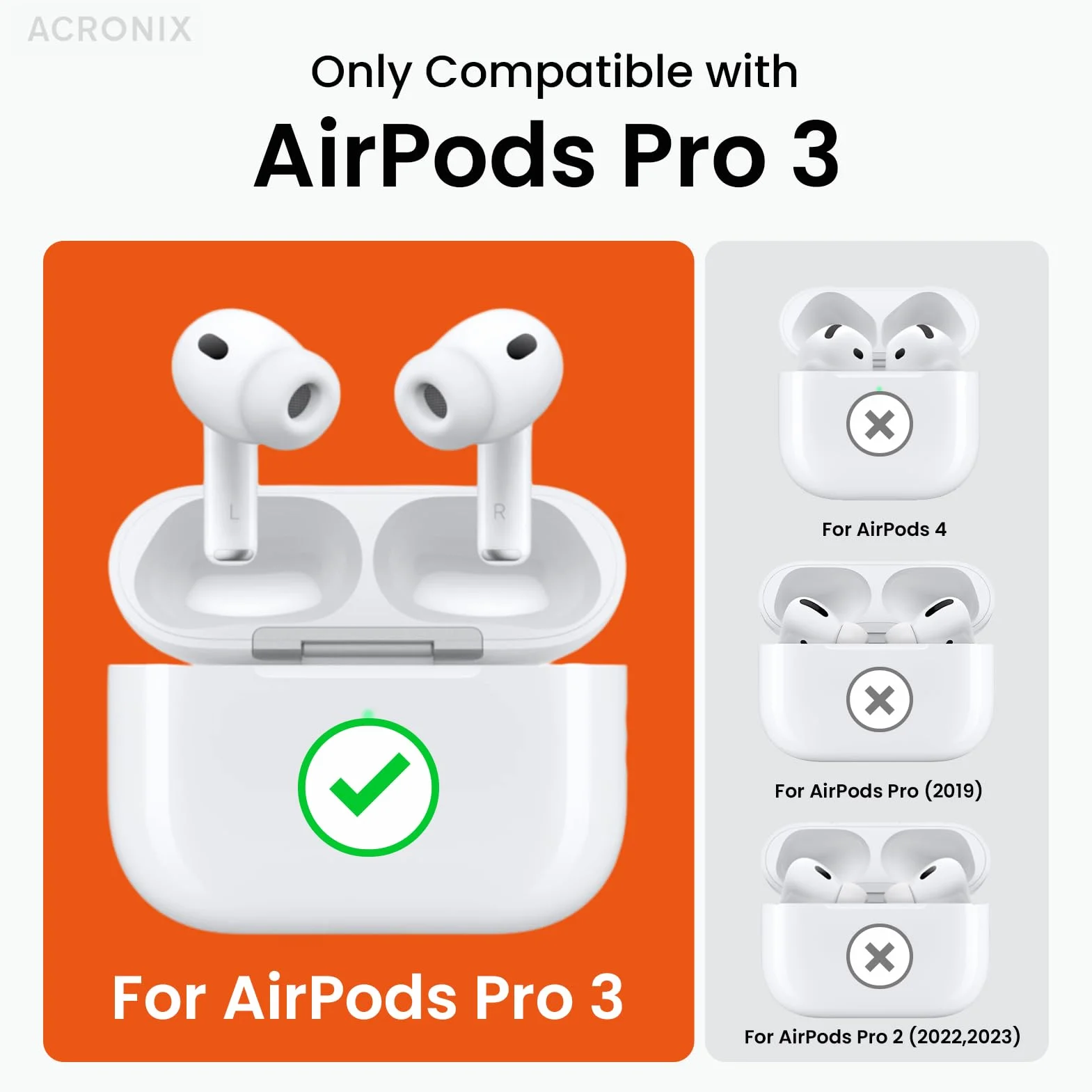 ACRONIX Coque TPU Imitation Cuir pour AirPods Pro 3 (2025) – Résistante aux Rayures et à la Poussière, LED Visible à l'avant, Protection Antichoc, Dragonne et Outil de Démontage Inclu, Orange