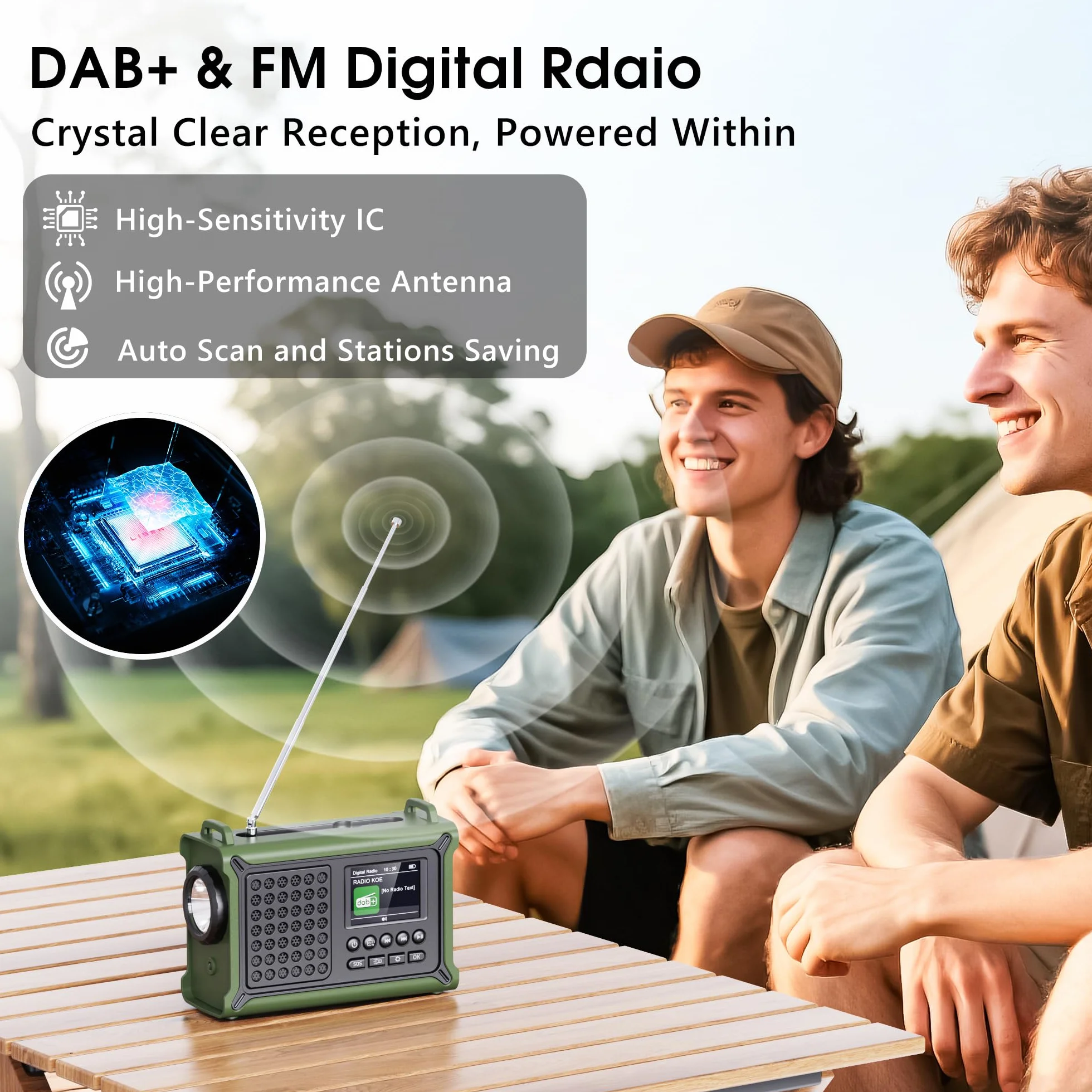 Radio Portable Dab/Dab+& FM, Radio Numérique avec Bluetooth 5.0, Écran Couleur 2,4", 12000mAh Power Bank pour Le Chargement d’Urgence du Téléphone Intelligent, 80 Stations Préréglées, Double Alarme