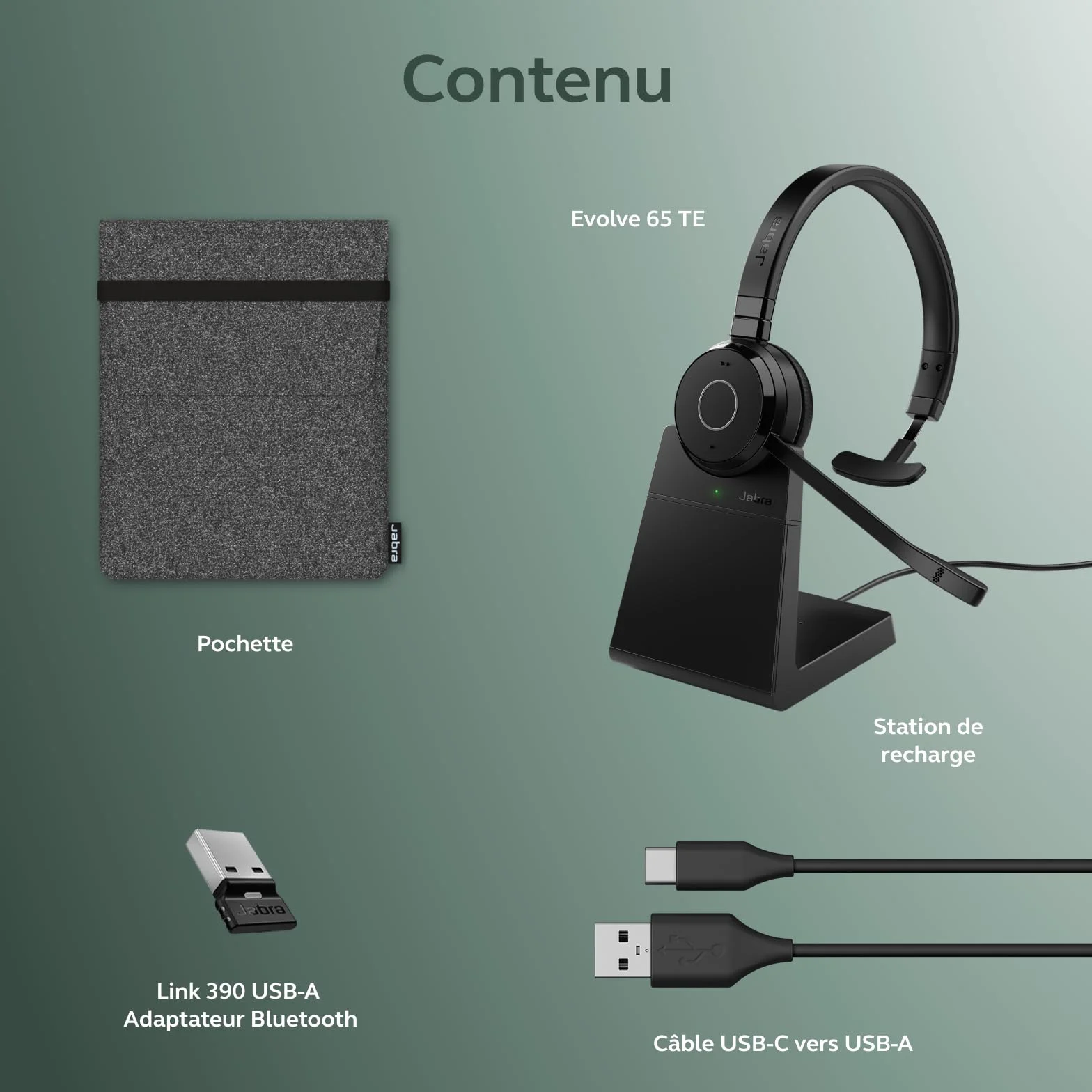 Jabra Evolve 65 Te (3e Éd. 2025) Micro-Casque Mono Bluetooth, connecte 2 appareils, 16 h d’autonomie, Micro antibruit, Adaptateur USB-A, Compatible avec Les applis de réunion, Base de Charge, Noir