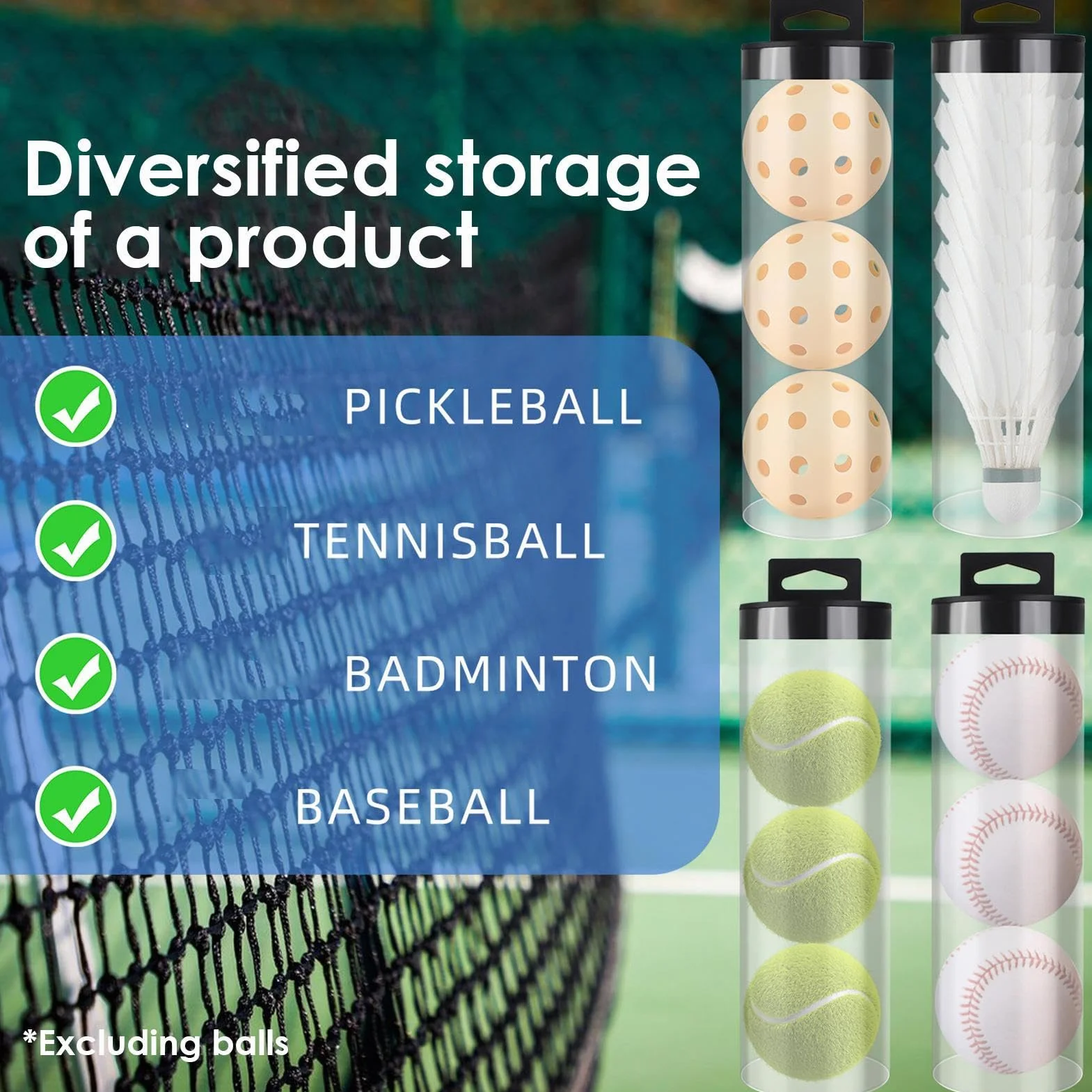 Tube de rangement pour balles de tennis en plastique transparent empilable