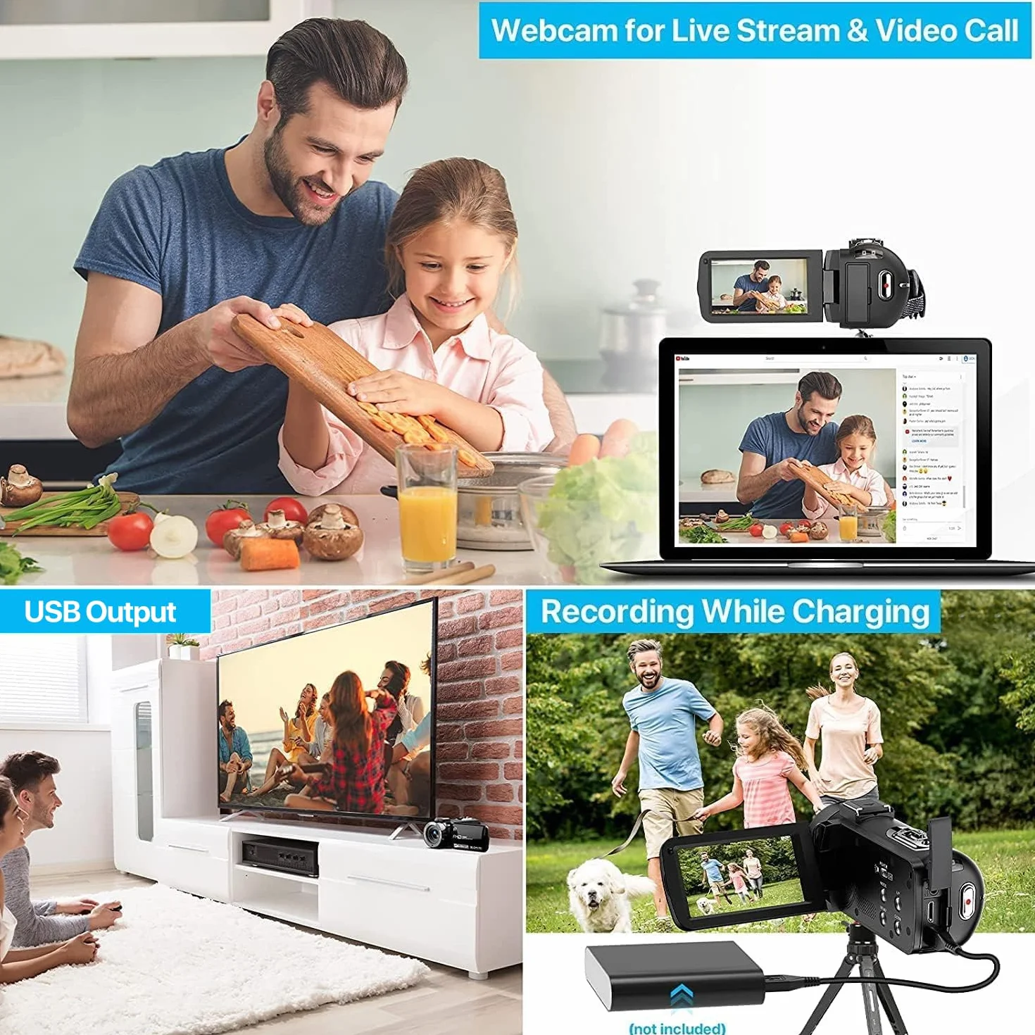 IXNAIQY Caméscope Caméra Vidéo 1080P 30FPS 36MP Camescope pour Youtube, Caméra Numérique avec IR Vision Nocturne, 16X Zoom Numérique, 3.0'' LCD 270 Degrés Ecran Rotatif Vlog Caméra, 2 Piles