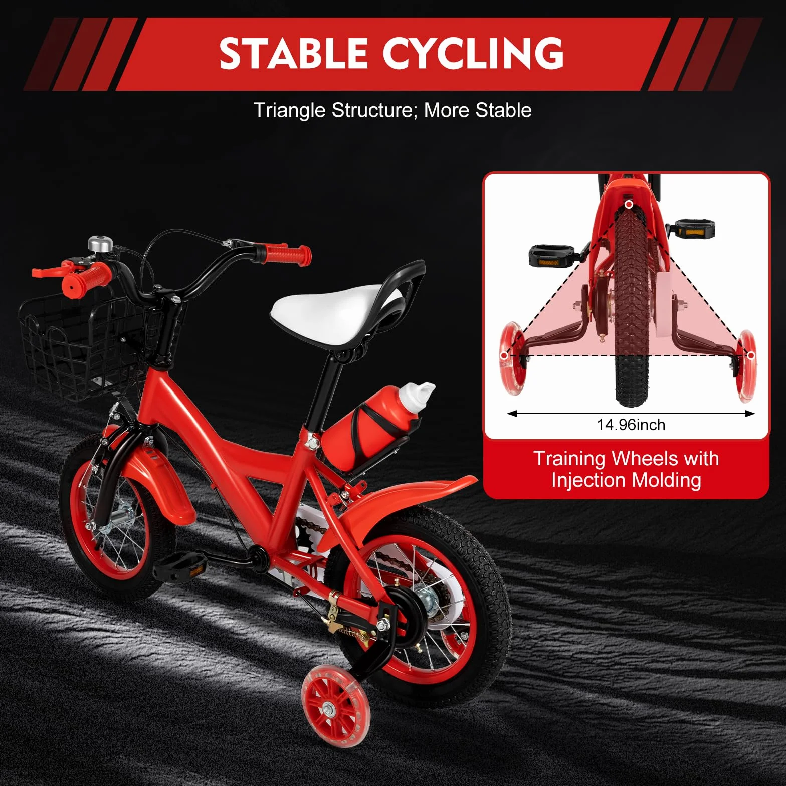 Vélo Enfant 12 Pouces Cadre Acier Carbone Double Frein Roues Stabilisatrices Panier Draisienne 3-9 Ans