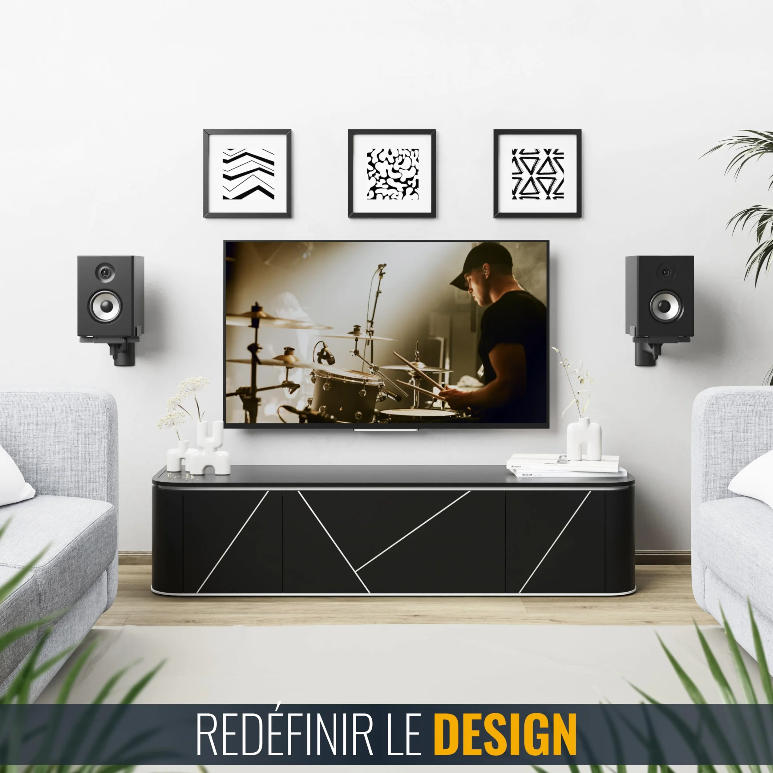RICOO Support Mural pour Enceinte LH023-B Universel Fix ation Murale inclinable orientable réglable Haut-Parleur Support Enceintes TV 2 Pieces Noir