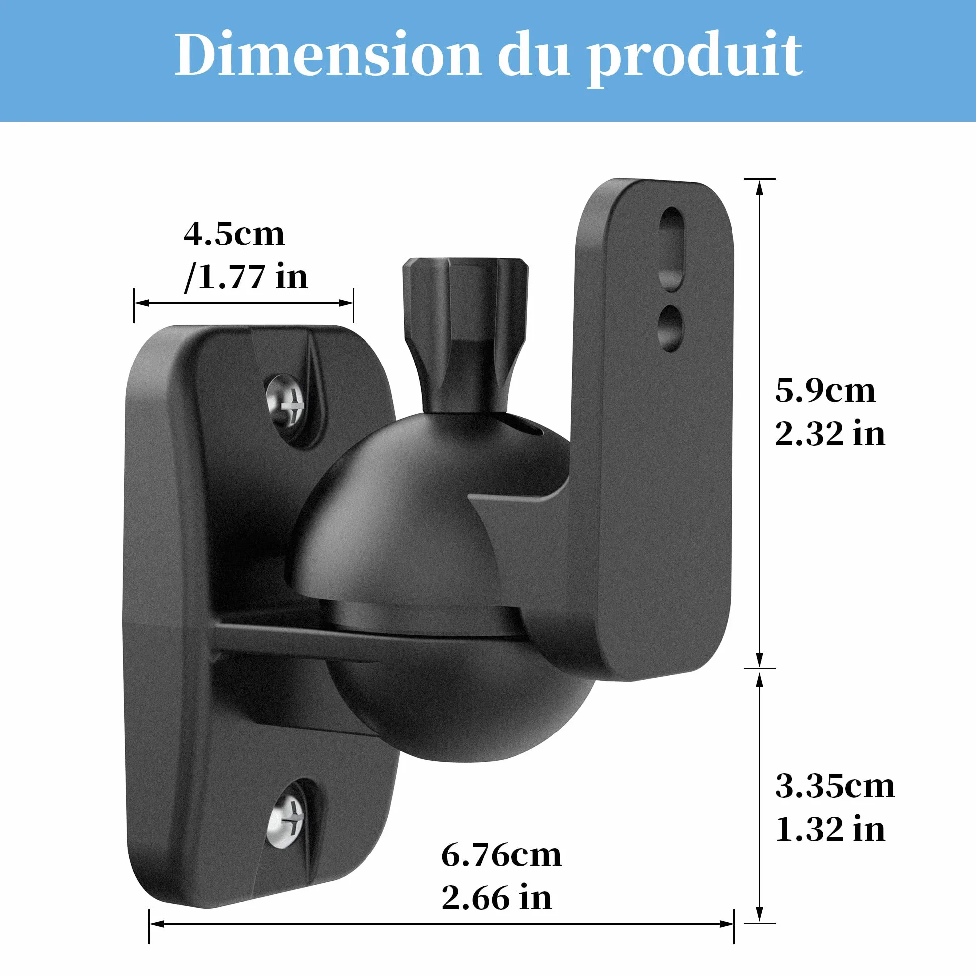 Cozycase Universel Support Mural pour Enceintes 2 pièces Rotation + Inclinaison Ajustable jusqu'à 3,5 kg, avec 3 Types de vis (Noir)