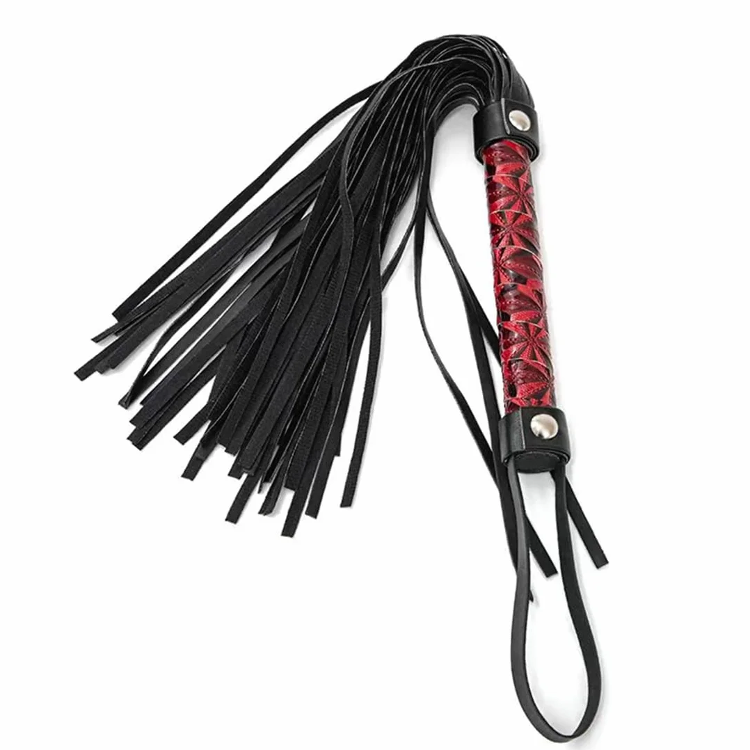 Cravache en Cuir avec Gland, Équipement d'Entraînement Équestre, Noir et Rouge