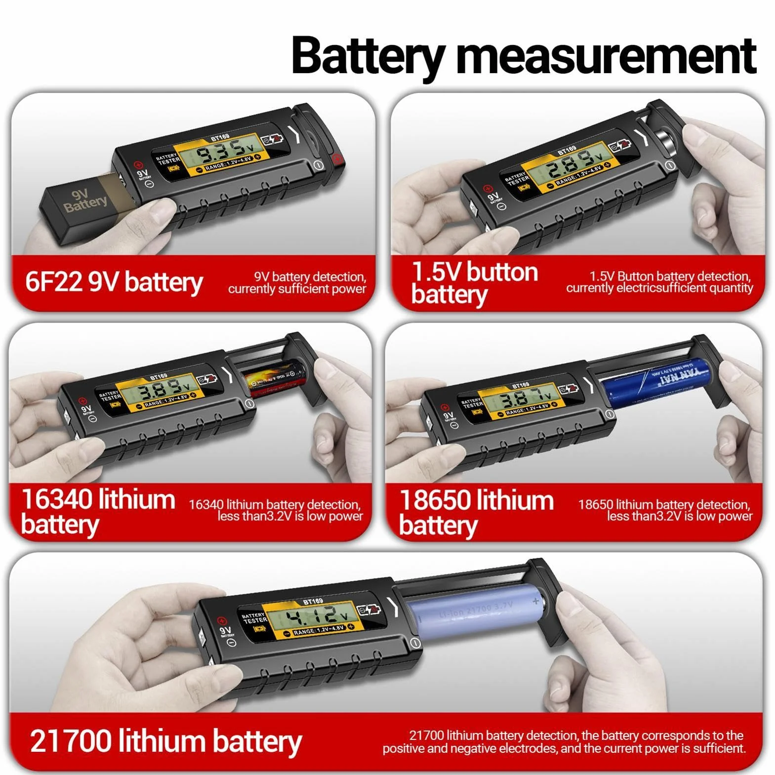 Testeur de batterie domestique – Petit vérificateur de tension | Vérificateurs de batterie avec affichage numérique | Équipement électrique précis | Vérificateur de volts pour piles bouton AA AAA C D,
