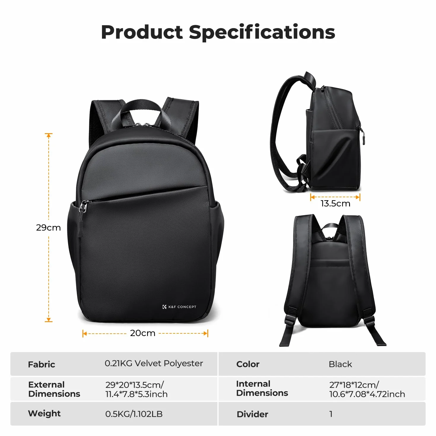 K&F CONCEPT Sac à dos pour appareil photo, petit sac à dos photo compact sacoche de protection épaisse pour appareil photo, résistante à l'eau, compatible avec un appareil photo, tablette 9,7 pouces