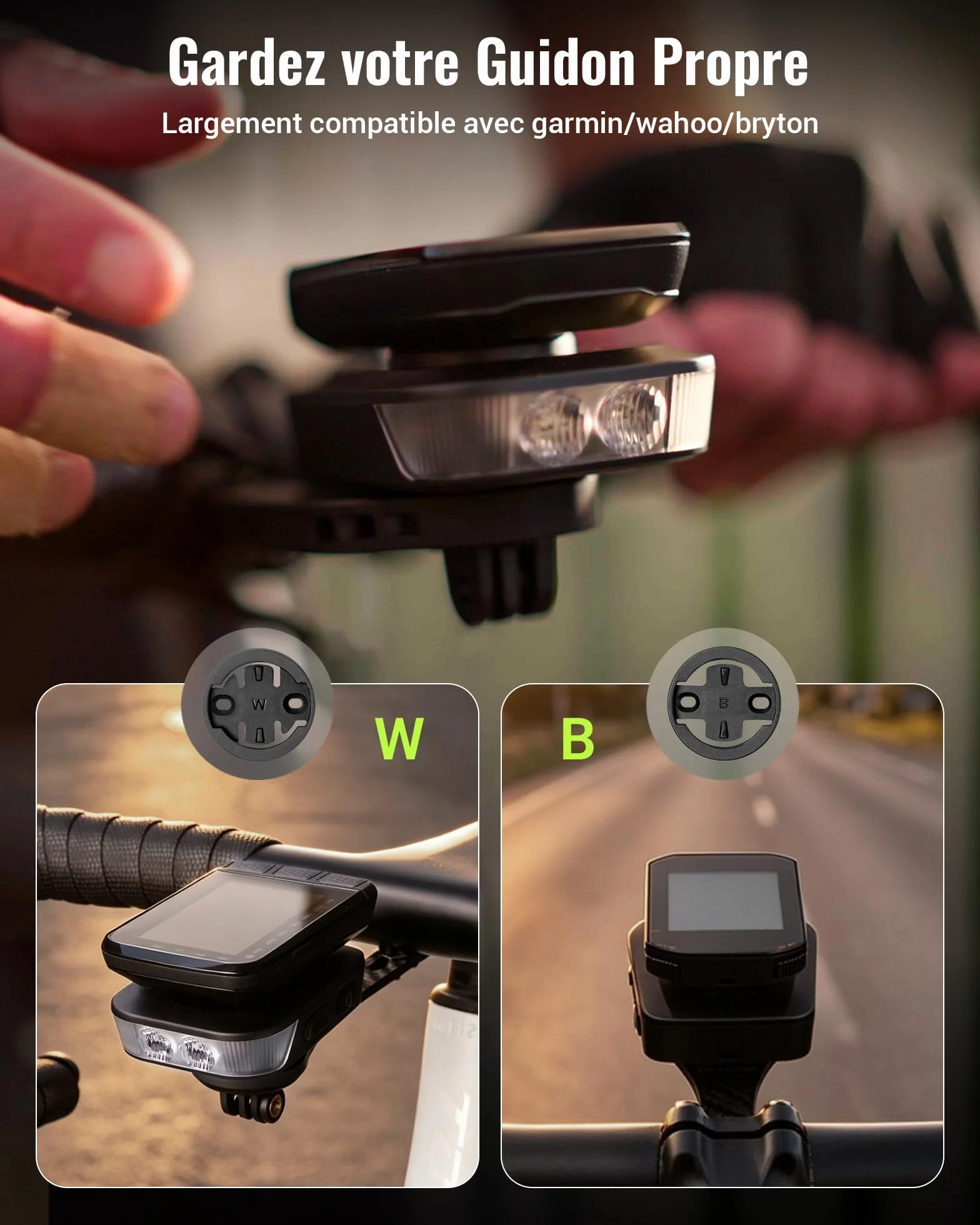 RAVEMEN FR1100 SE Phare Avant Vélo 1100 Lumens 270° Grand Angle Compatible Garmin/Wahoo/Bryton