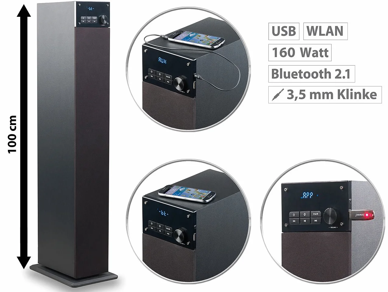 Tour haut-parleur multiroom 2.1 wifi / bluetooth 160 W MSX-280.bt [Auvisio]