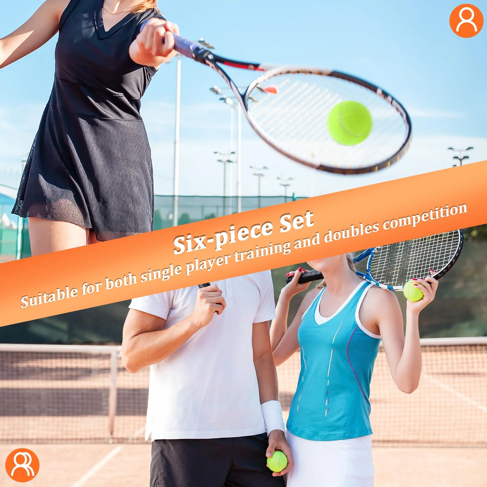 Lot de 6 balles de tennis d'entraînement élastiques résistantes et rapides pour intérieur extérieur