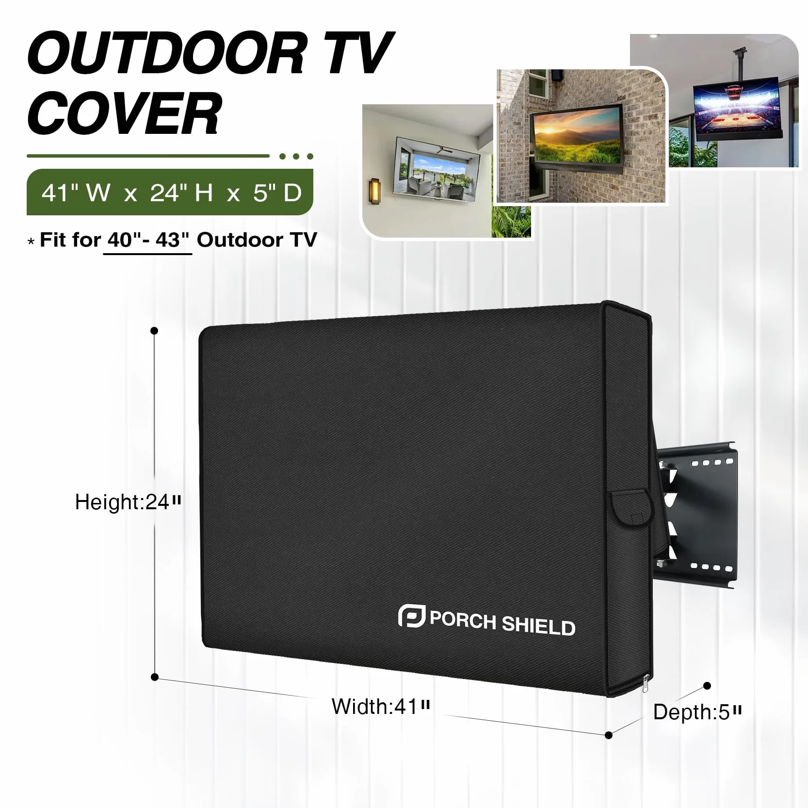 Porch Shield Housse de protection complète pour TV d'extérieur de 40 à 43" – Protection complète contre les intempéries pour TV LCD, LED, compatible avec supports muraux et supports (noir)