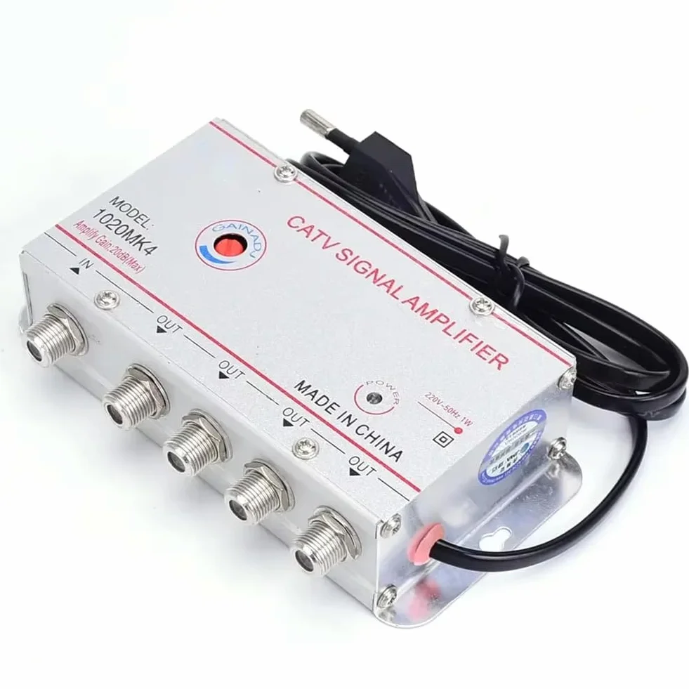 Amplificateur de Signal CATV 20dB Booster TV Numérique 45MHz-860MHz 1 Entrée 6 Sorties Prise EU