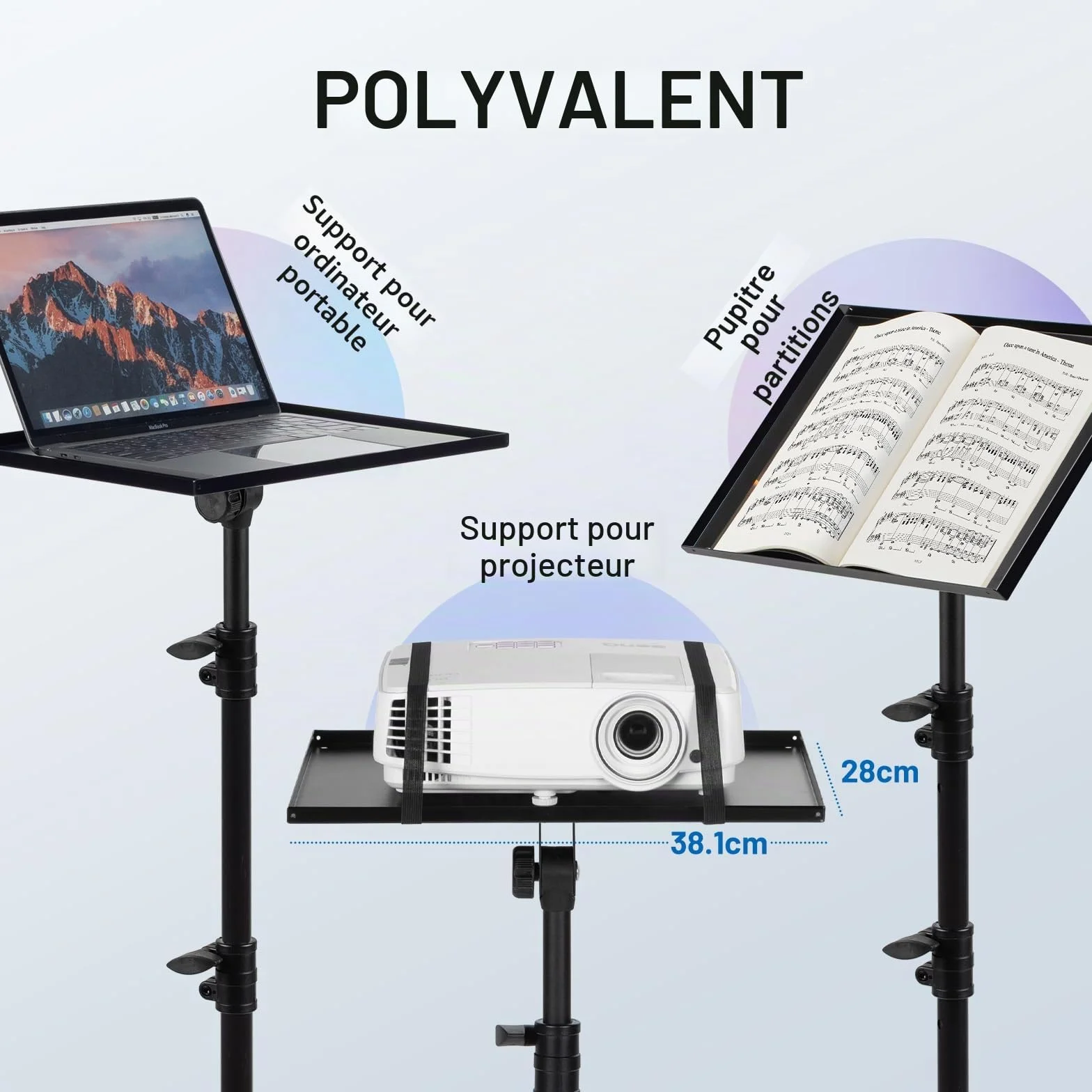 CAHAYA Support de Vidéoprojecteur Mobile Pliable Hauteur Réglable 73,6-165 cm Charge 10 kg