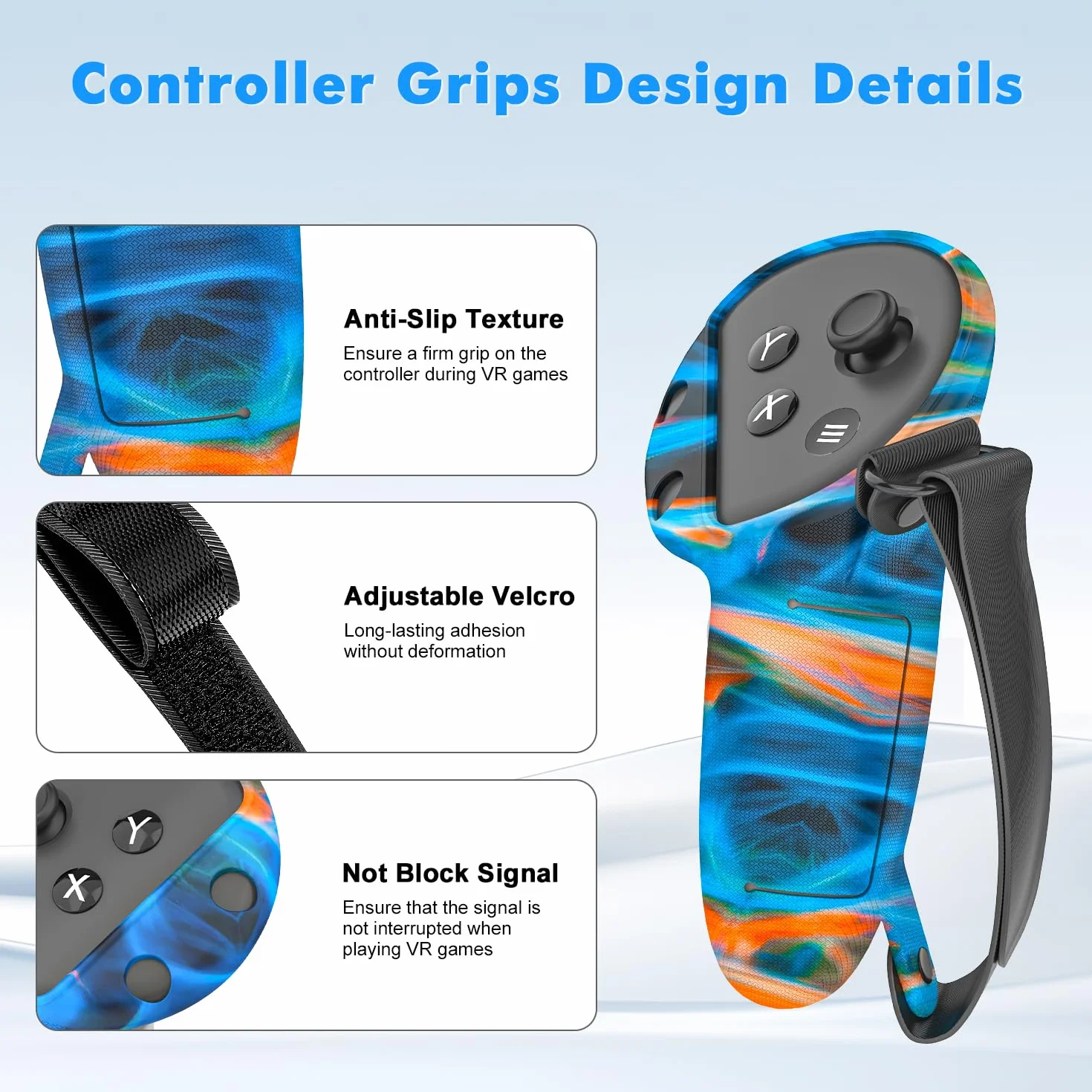Étui en silicone VR pour Meta/Oculus Quest 3, ensemble d'accessoires avec housse en cuir pour manette, coque, couvre-visage et couvercle d'objectif (bleu)